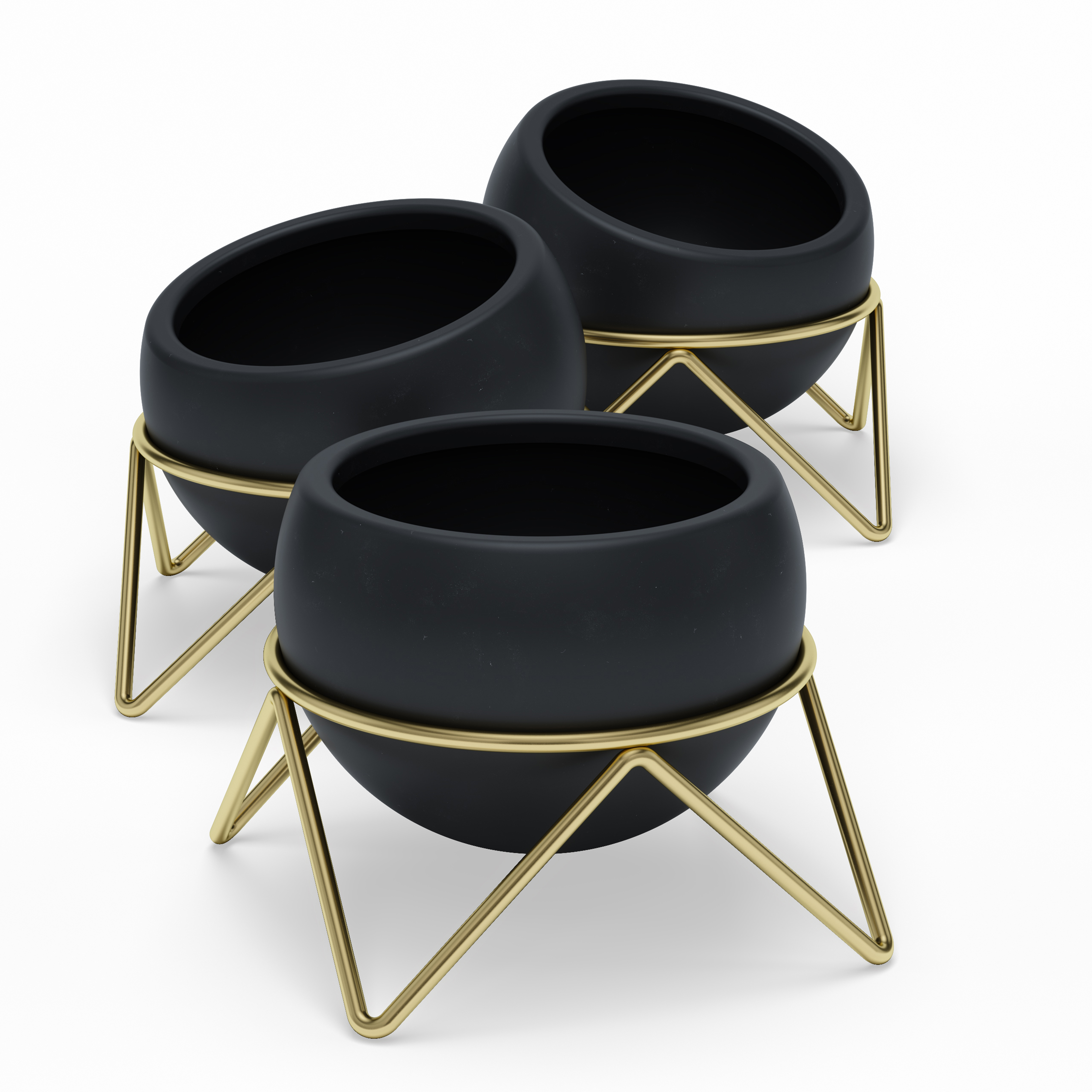 Lot de 3 pots de fleurs ronds, céramique, D15cm noir et doré (photo) Lot de 3 pots de fleurs ronds, céramique, D15cm noir et doré
