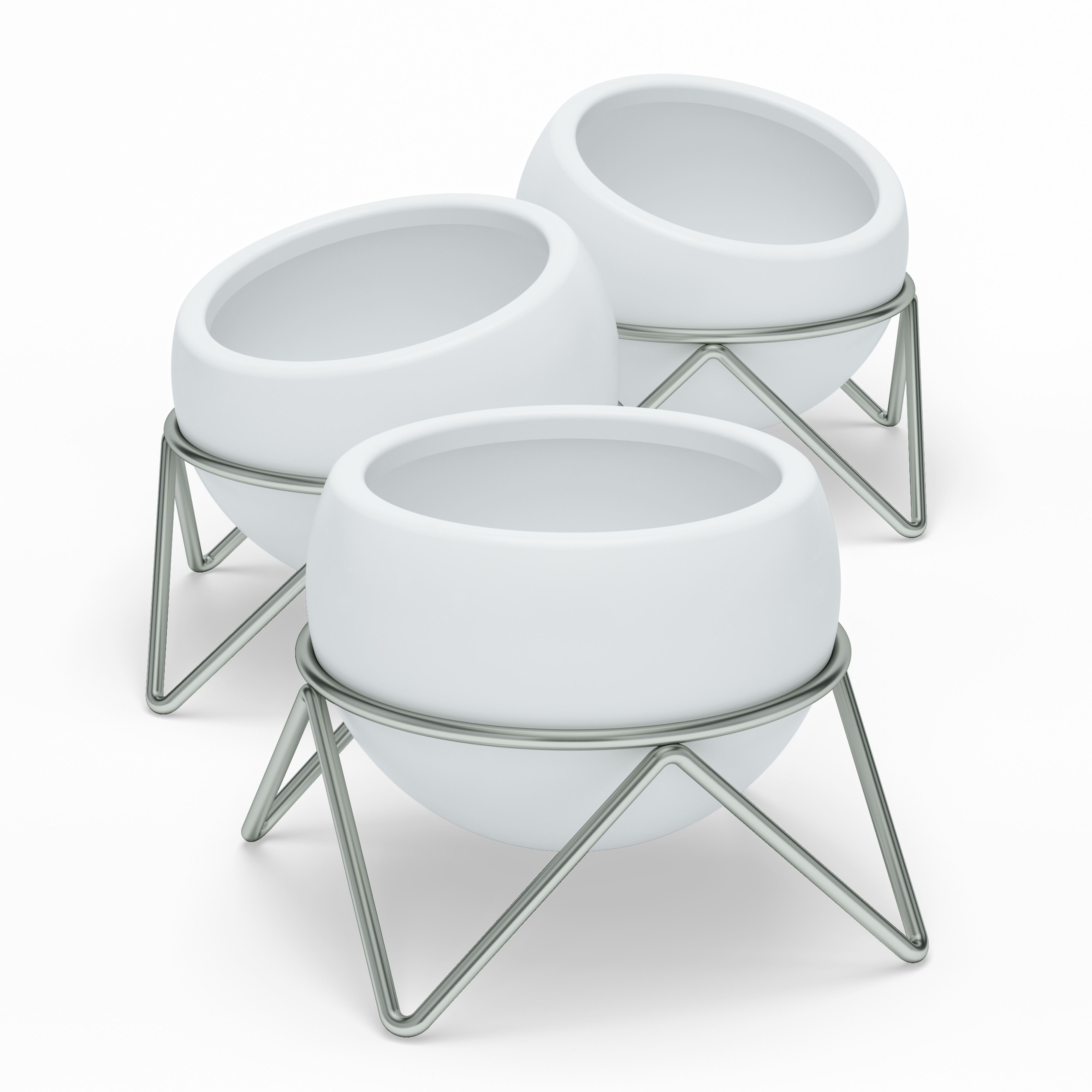Lot de 3 pots de fleurs ronds, céramique D15cm blanc et nickel (photo) Lot de 3 pots de fleurs ronds, céramique D15cm blanc et nickel