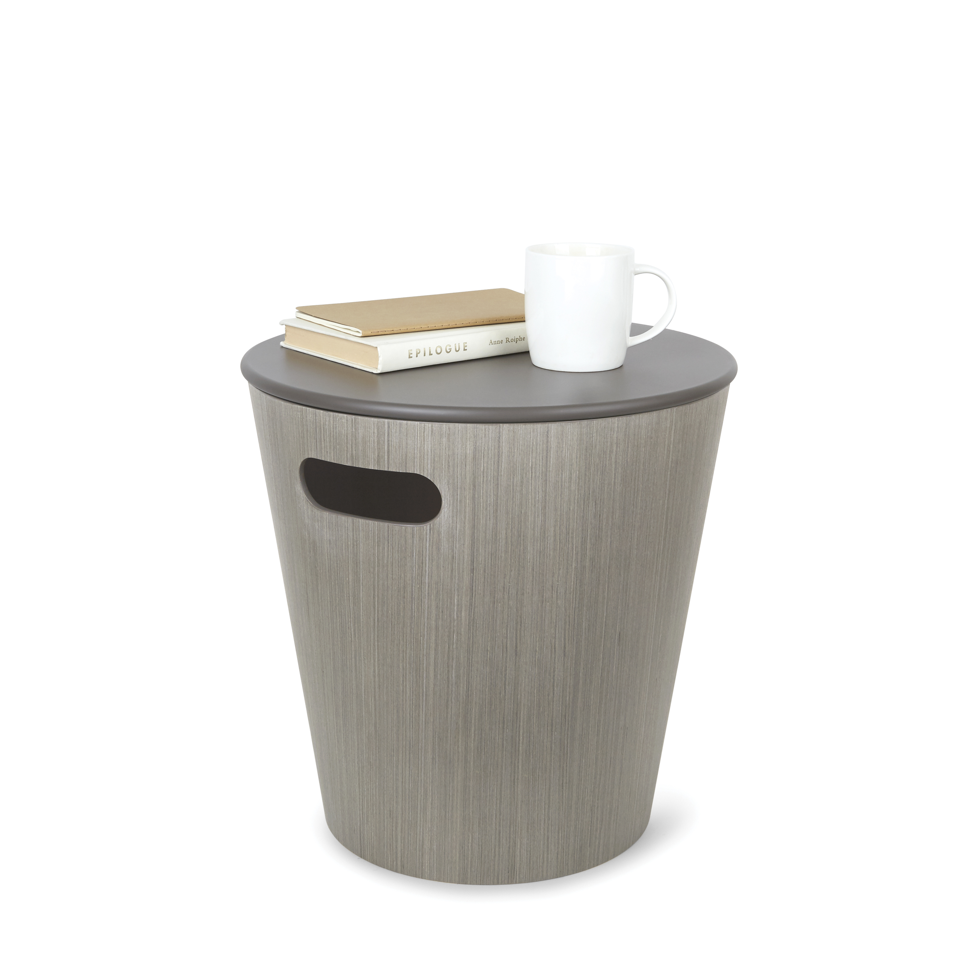 Tabouret de rangement rond en bois gris, H42cm