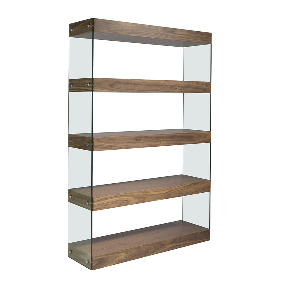 Etagère en plaqué noyer et verre H183 (photo) Etagère en plaqué noyer et verre H183