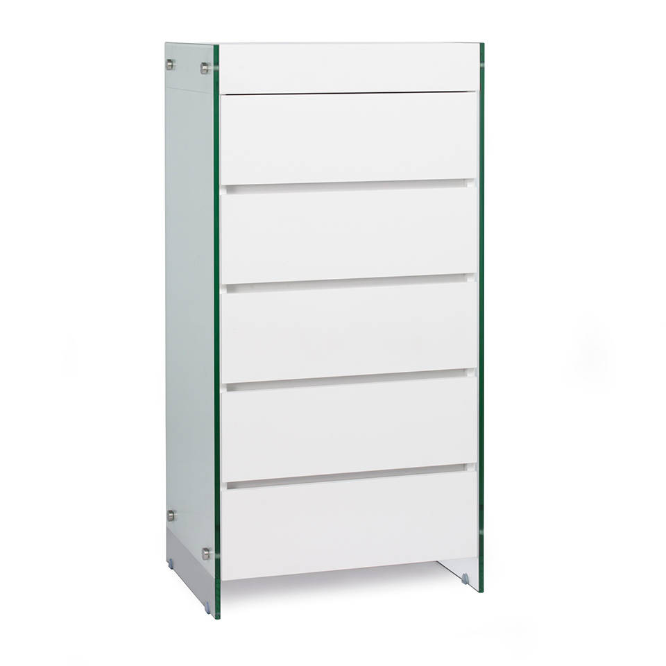 Chiffonnier laqué blanc et verre trempé