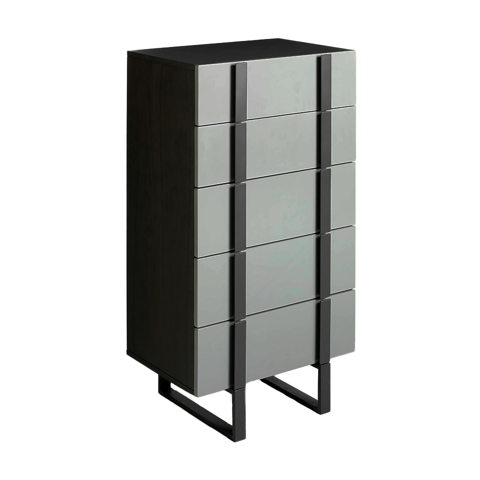 Chiffonnier placage wengé 5 tiroirs laqués gris Chiffonnier placage wengé 5 tiroirs laqués gris