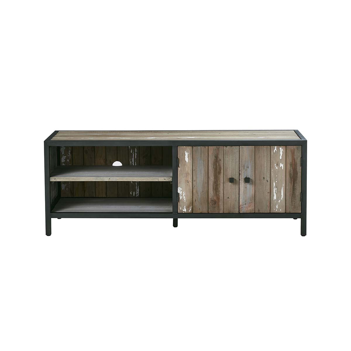 Meuble tv 1 placard et 2 niches en pin recyclé