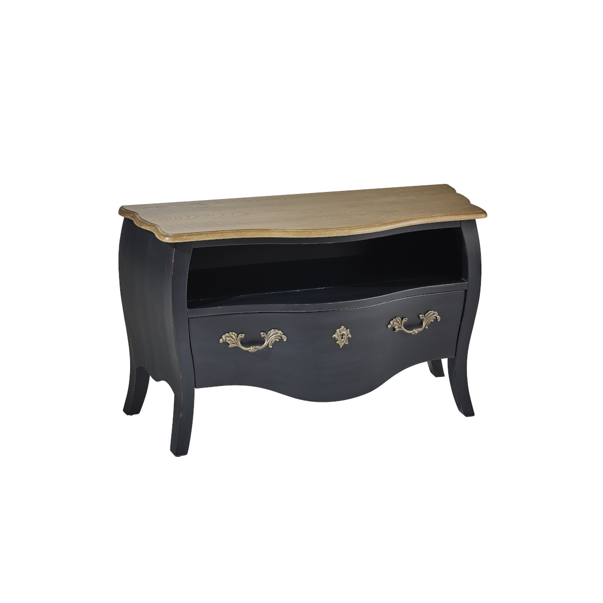 Meuble tv plateau chêne patine antiquaire noire
