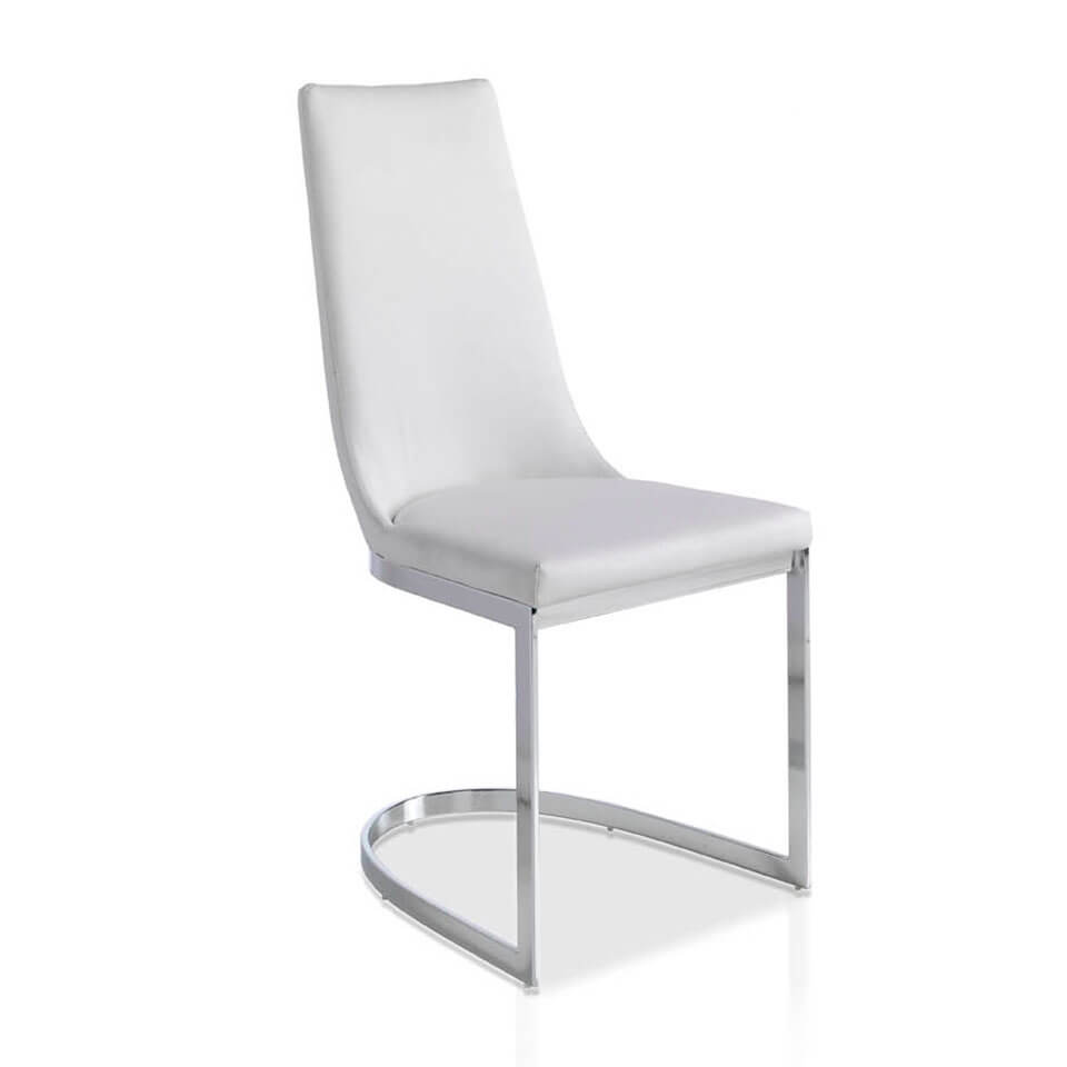 Chaise design effet cuir blanche et pieds en acier