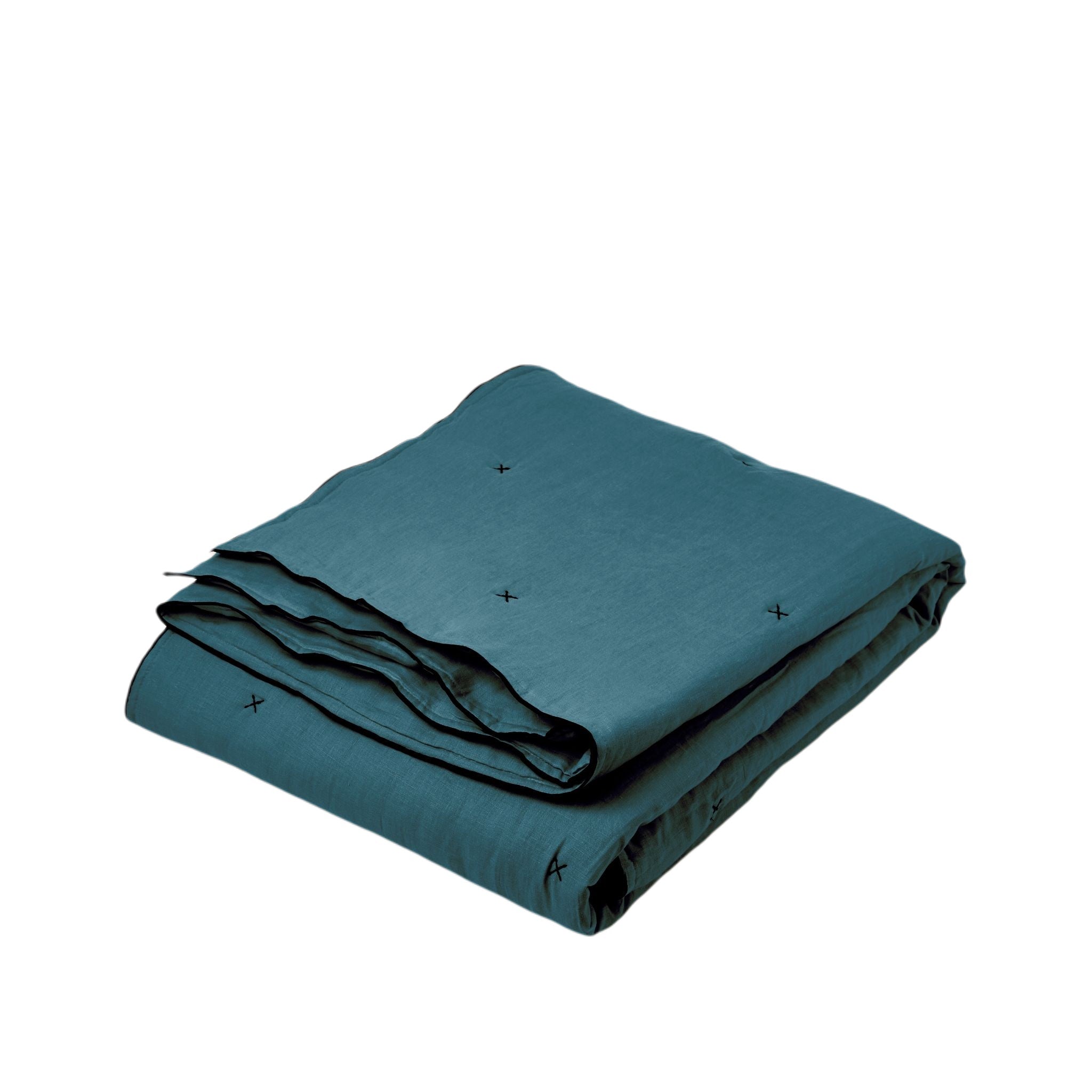 Couvre-lit matelassé 225x280 cm Bleu vert et bourdon noir