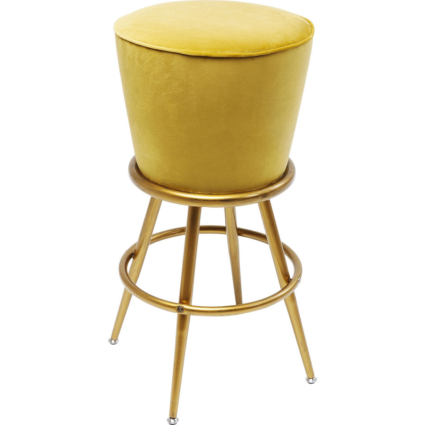 Tabouret de bar velours jaune et acier doré Tabouret de bar velours jaune et acier doré