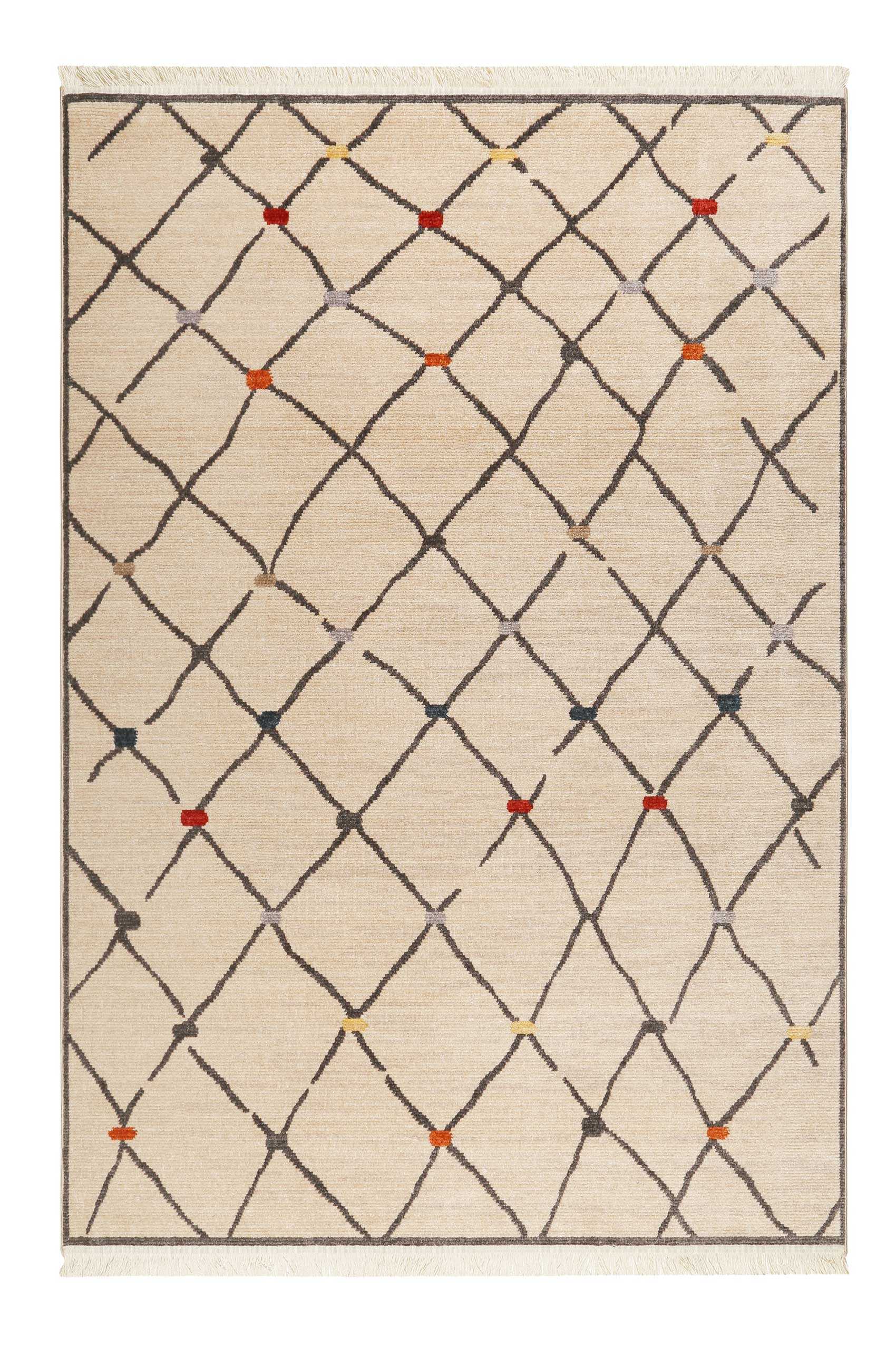 Tapis tissé ethnique chic à franges multicolore fond beige 133x200 Tapis tissé ethnique chic à franges multicolore fond beige 133x200