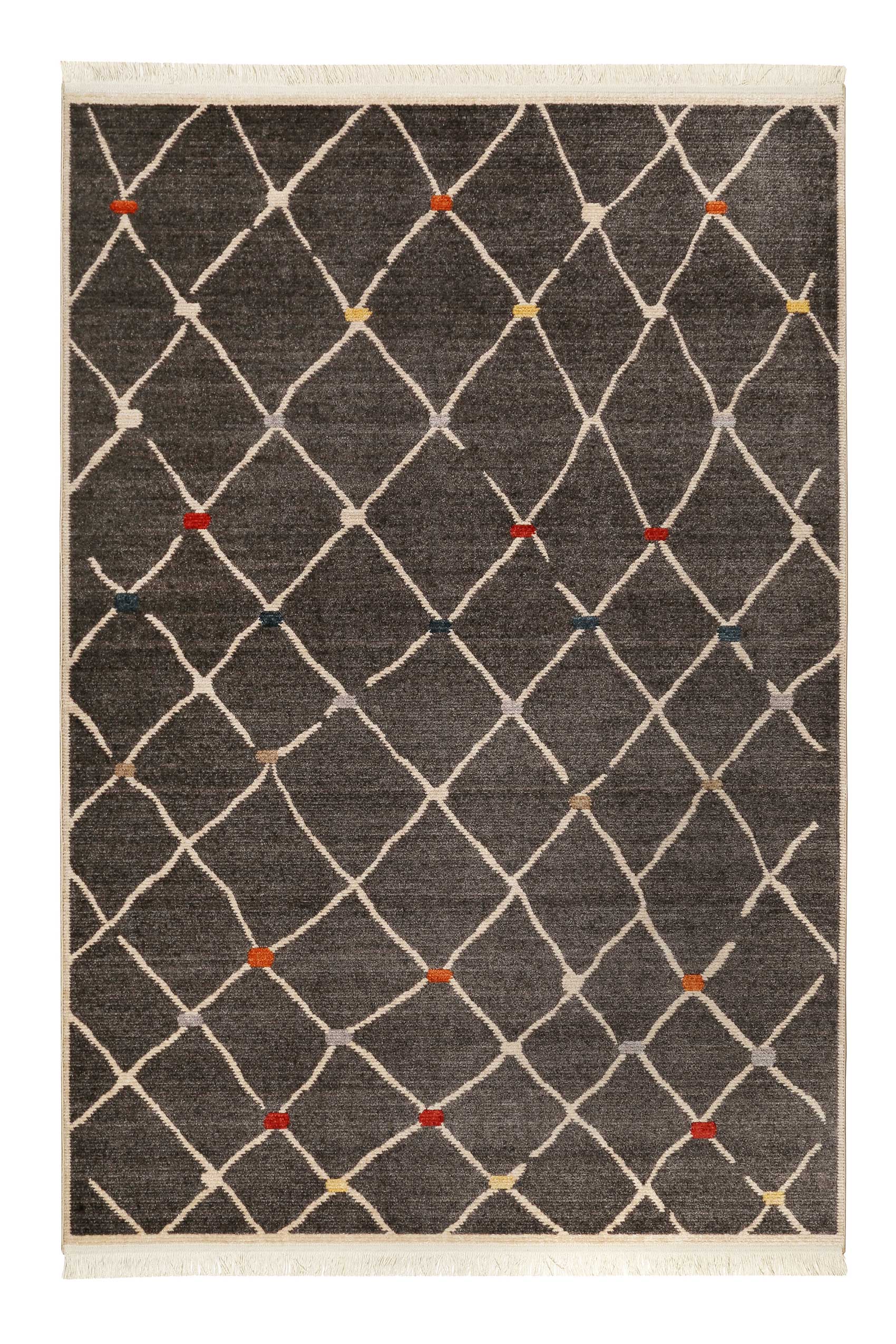 Tapis tissé ethnique chic à franges multicolore fond noir 200x290 Tapis tissé ethnique chic à franges multicolore fond noir 200x290