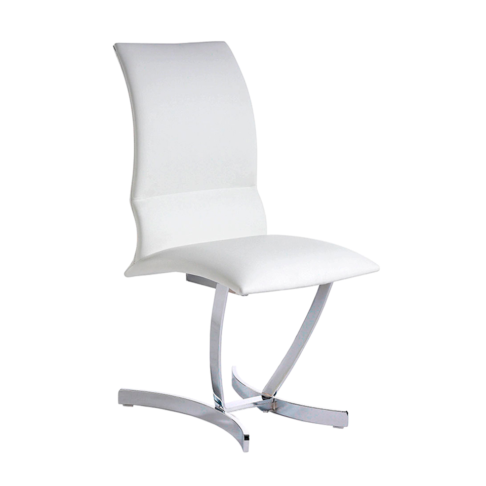 Chaise design effet cuir blanche et pieds en acier