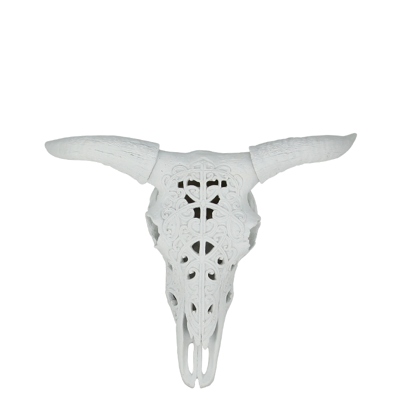 Crâne de bison en résine blanche mate H59cm