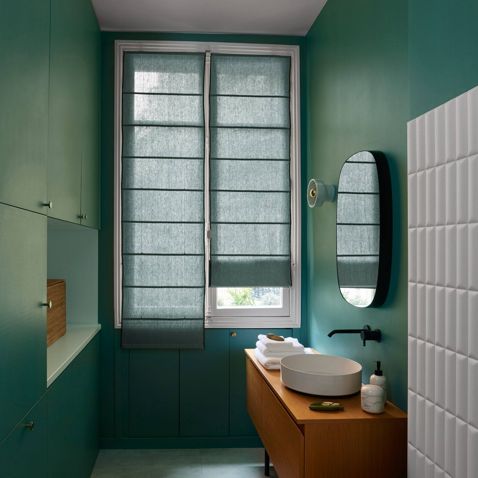 Store bateau 45x220 cm Vert et bourdon noir (photo) Store bateau 45x220 cm Vert et bourdon noir