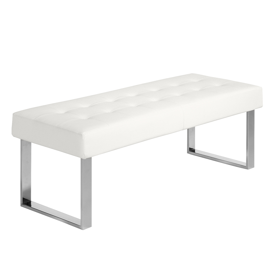 Banquette capitonnée effet cuir blanche L120 pieds carrés en acier Banquette capitonnée effet cuir blanche L120 pieds carrés en acier