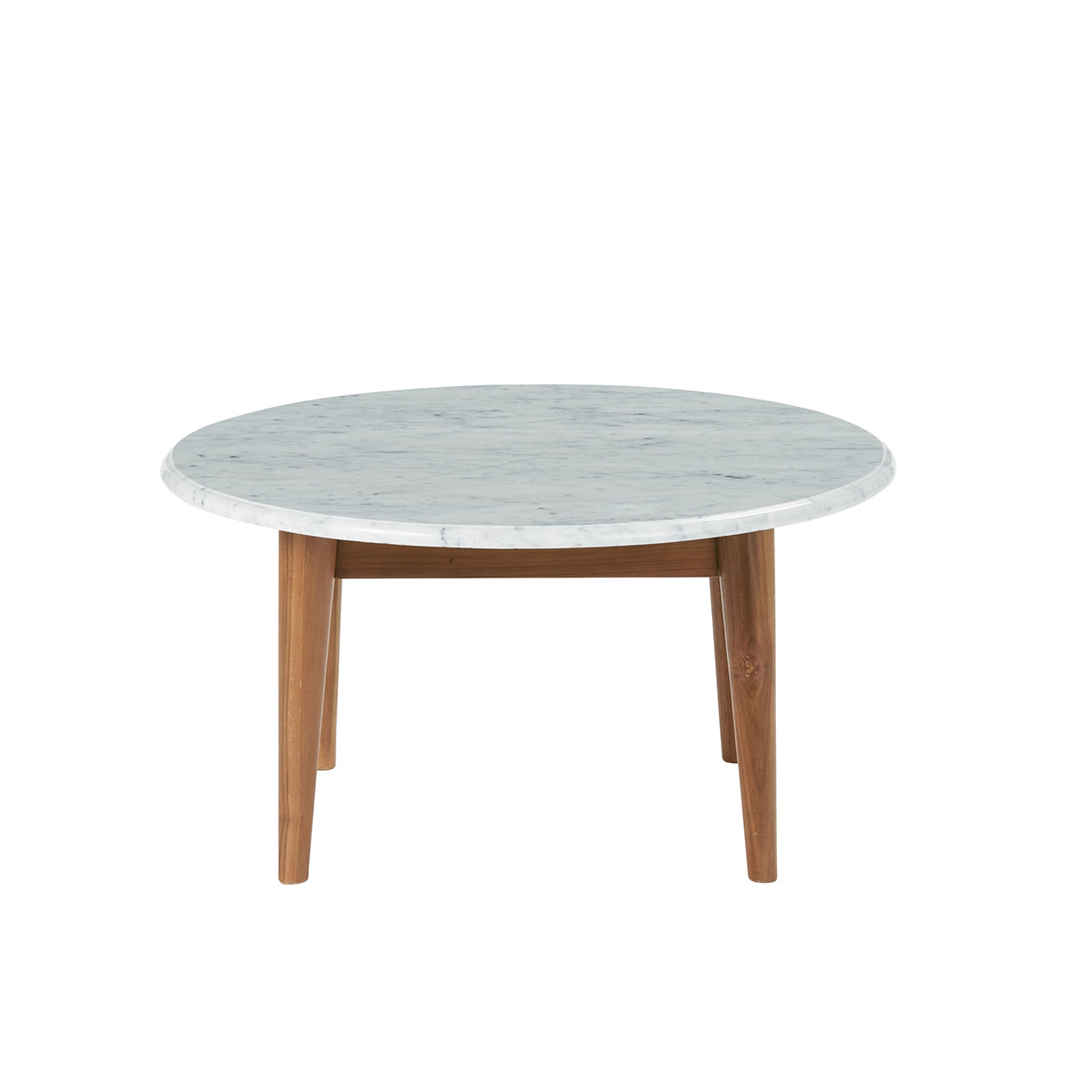 Table basse ronde en marbre et teck blanche