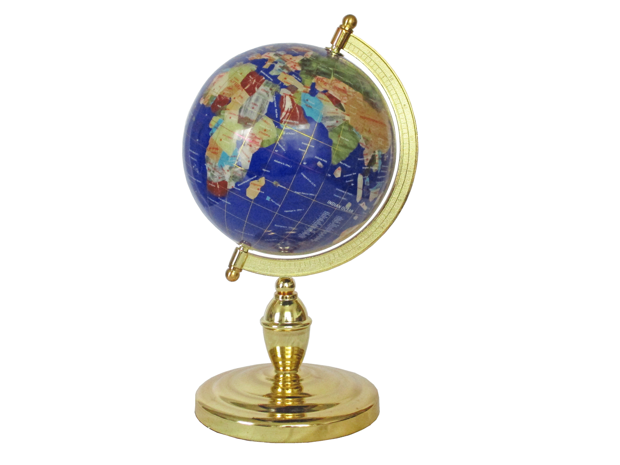 MAGELLAN - Globe sur 1 pied doré en pierres fines bleu lapis MAGELLAN - Globe sur 1 pied doré en pierres fines bleu lapis