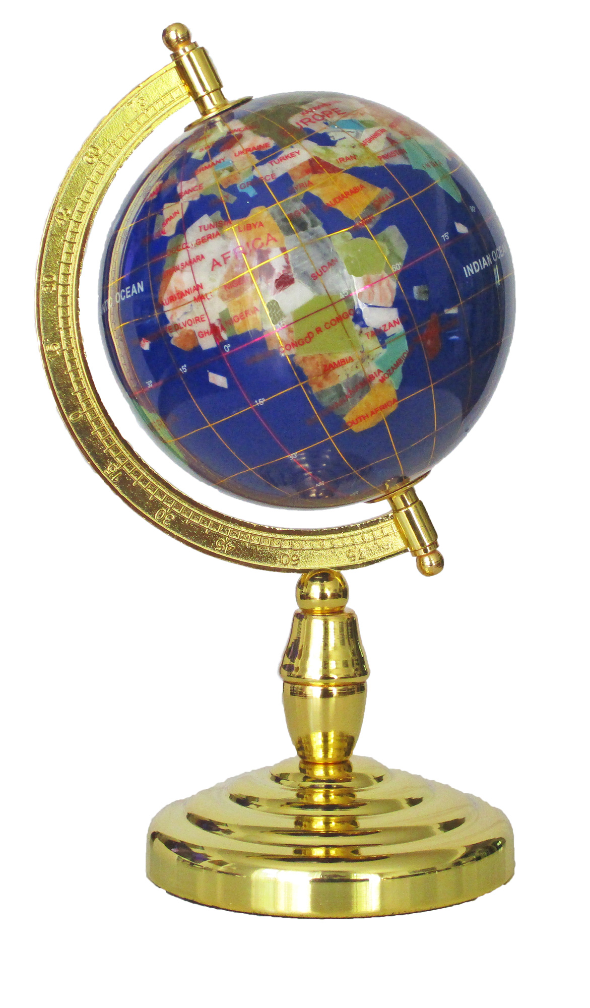 Globe sur 1 pied en pierres fines bleu lapis Globe sur 1 pied en pierres fines bleu lapis