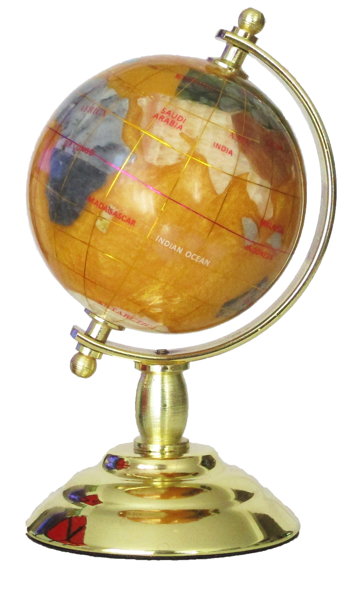 Globe sur 1 pied doré en pierres fines cuivre (photo) Globe sur 1 pied doré en pierres fines cuivre