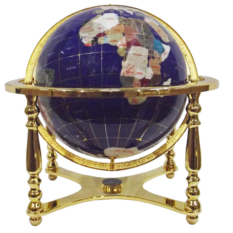 Globe sur 4 pieds doré en pierres fines bleu lapis Globe sur 4 pieds doré en pierres fines bleu lapis