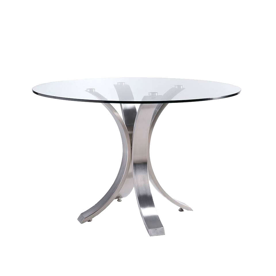 Table à manger en verre trempé et pieds en acier D140 Table à manger en verre trempé et pieds en acier D140