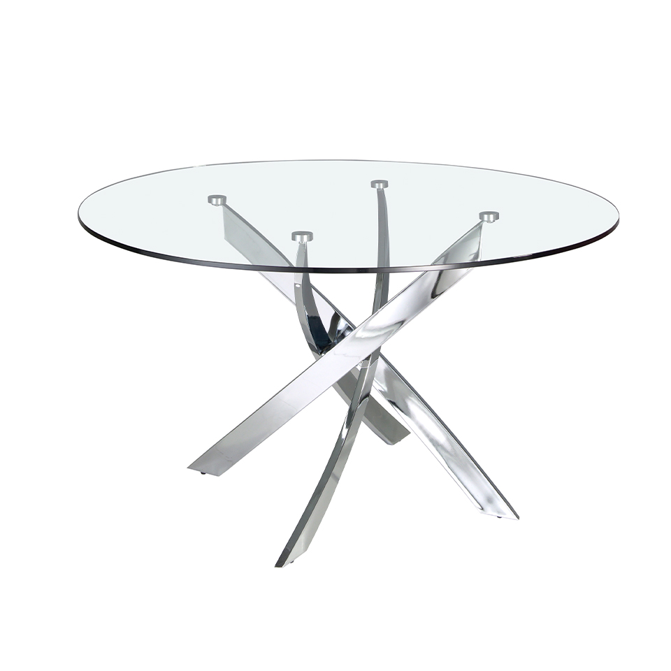 Table en verre trempé et base en acier inoxydable D110 Table en verre trempé et base en acier inoxydable D110