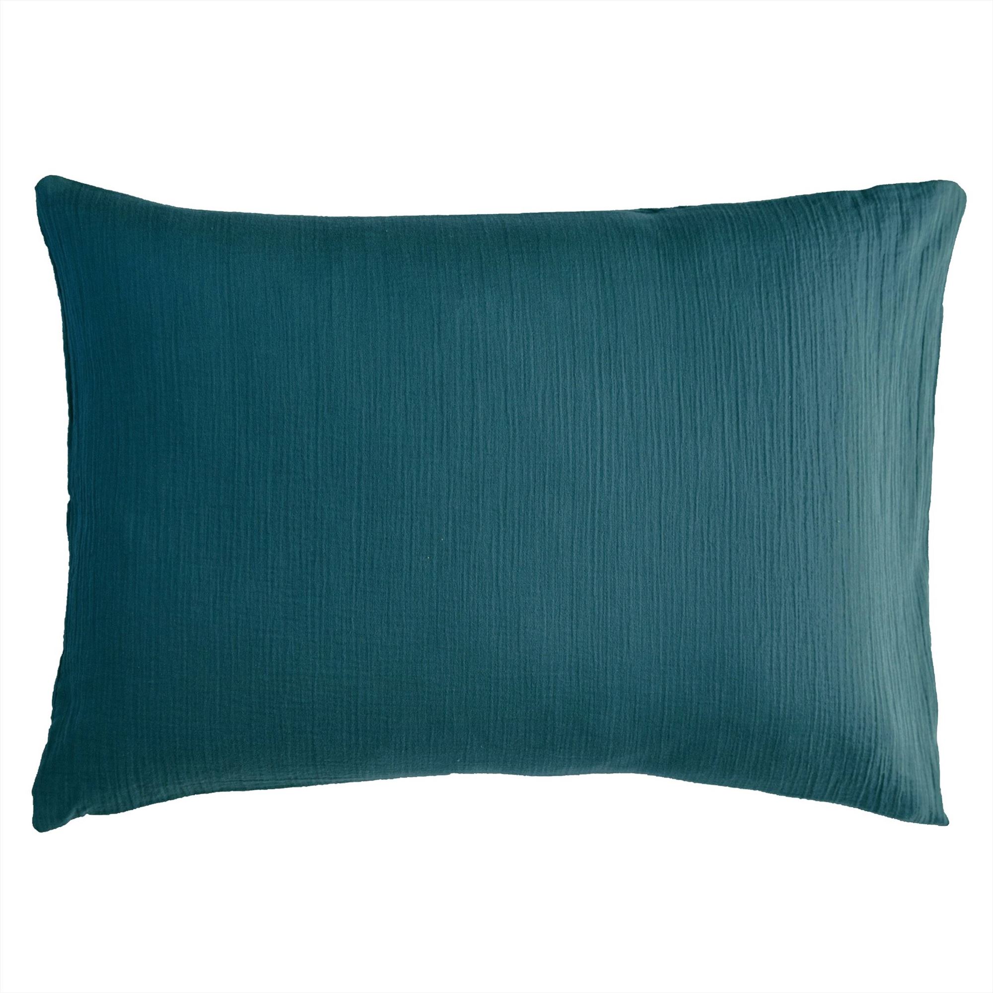 Taie d'oreiller 50x70 en gaze de coton bleu canard Taie d'oreiller 50x70 en gaze de coton bleu canard