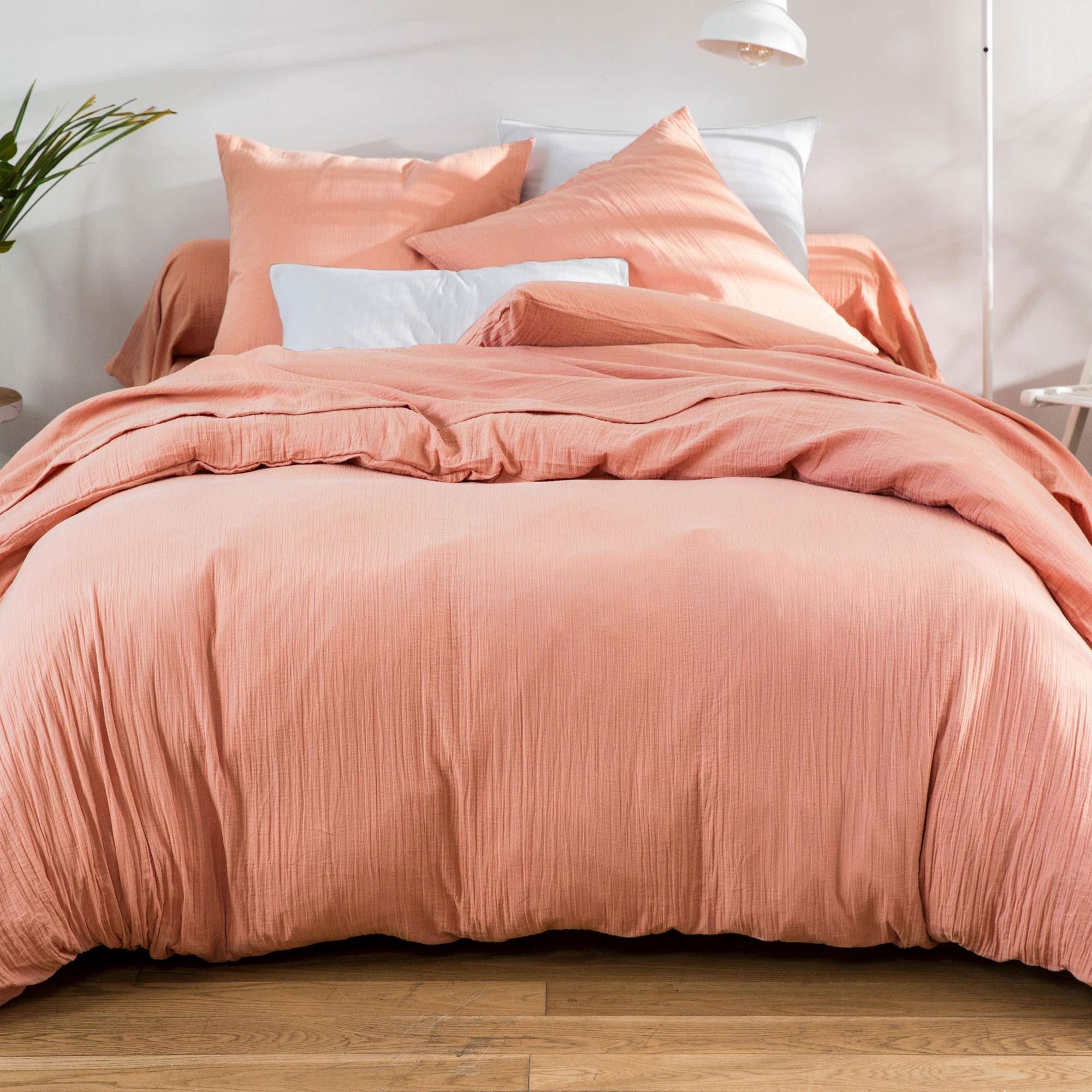 Drap-housse 90x200 en gaze de coton rose poudré (photo) Drap-housse 90x200 en gaze de coton rose poudré