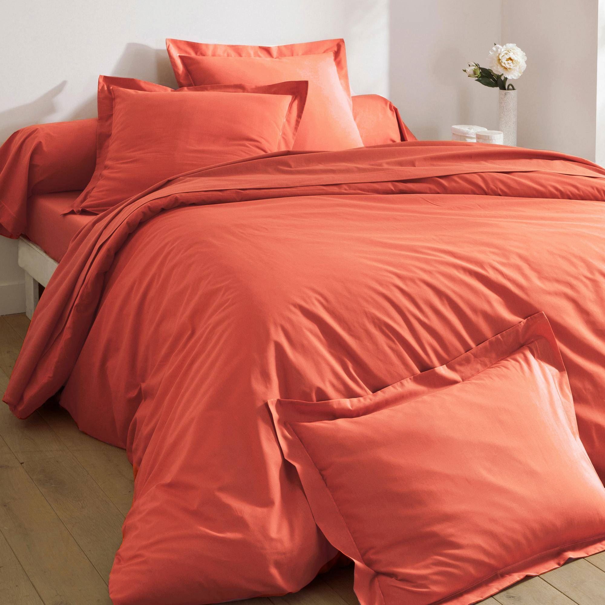 Housse de couette 240x220 en percale de coton orange terracotta Housse de couette 240x220 en percale de coton orange terracotta