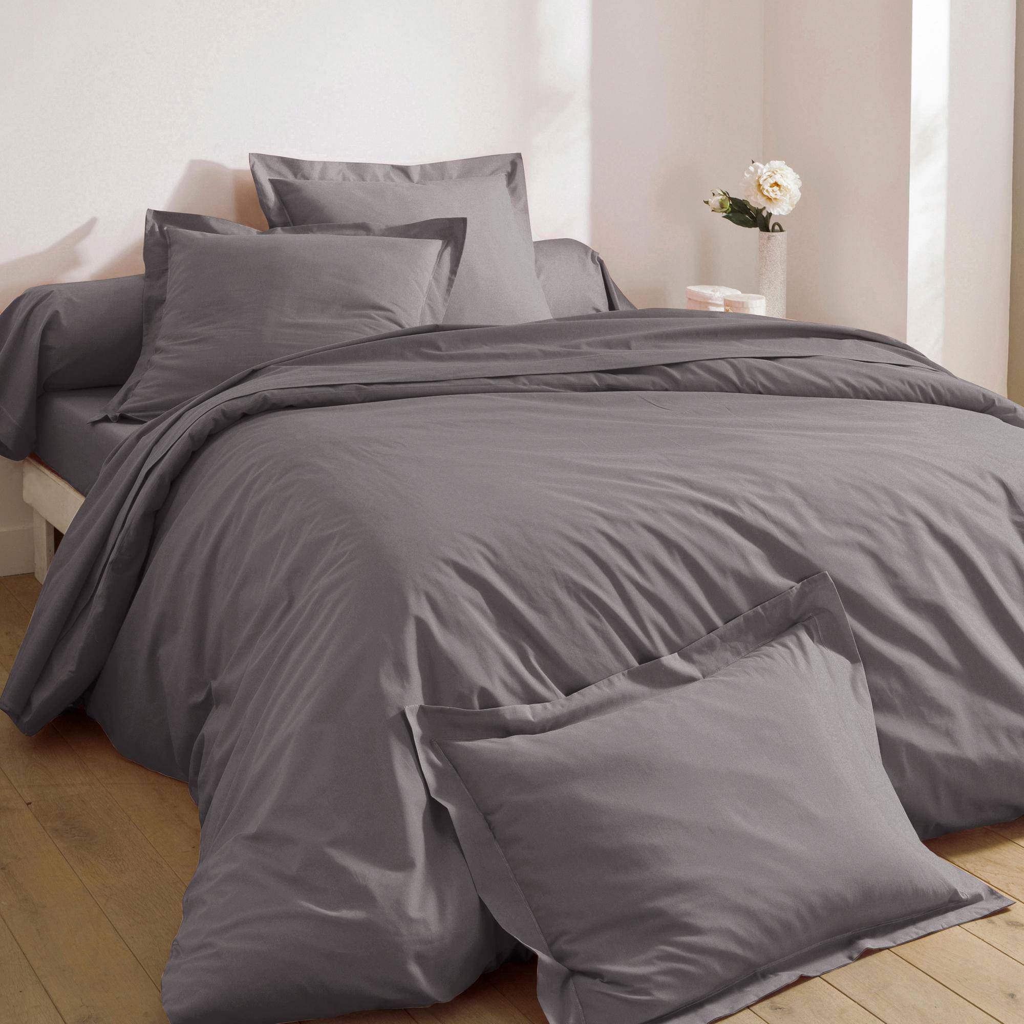 Housse de couette 140x200 en percale de coton gris souris Housse de couette 140x200 en percale de coton gris souris