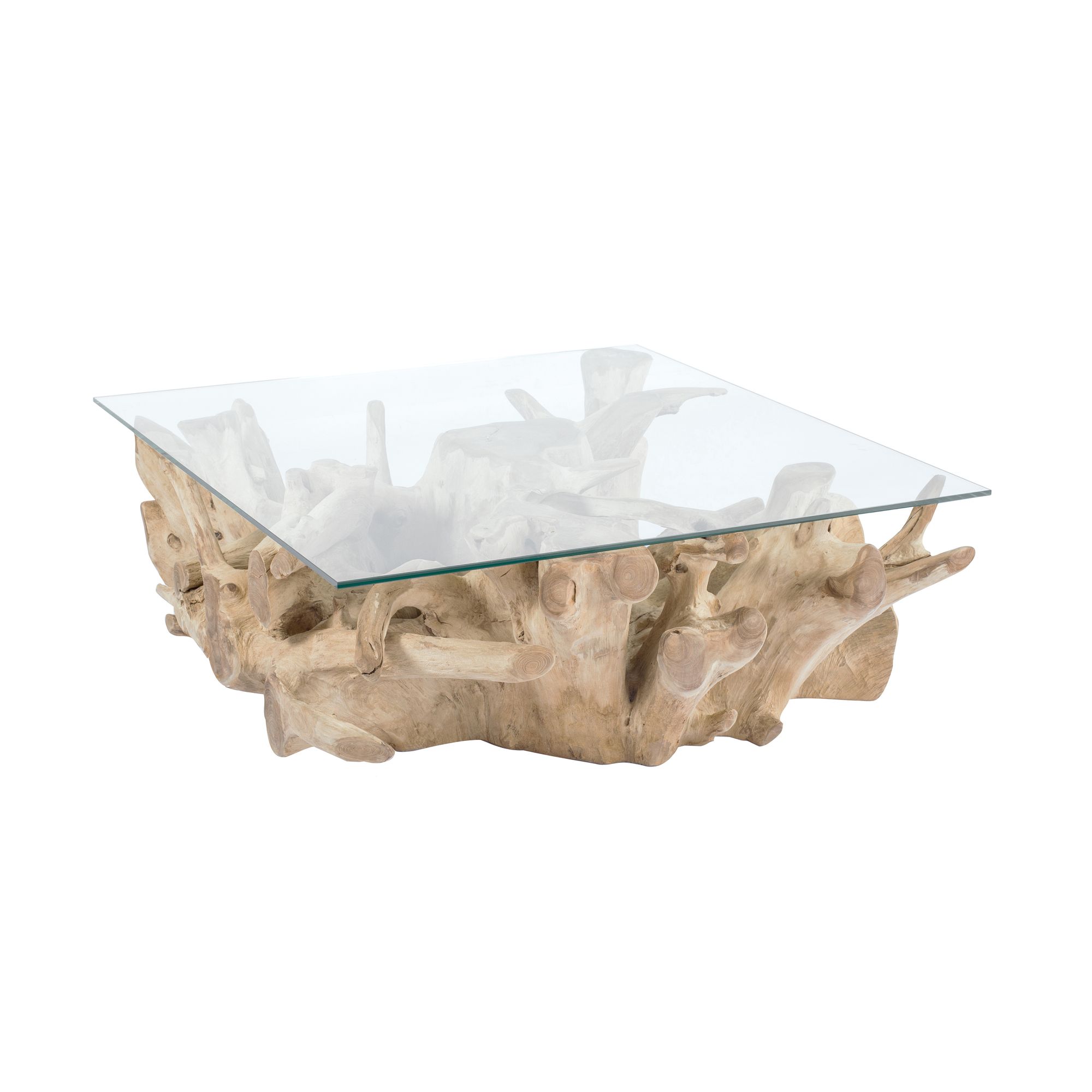 Table basse en teck avec plateau en verre
