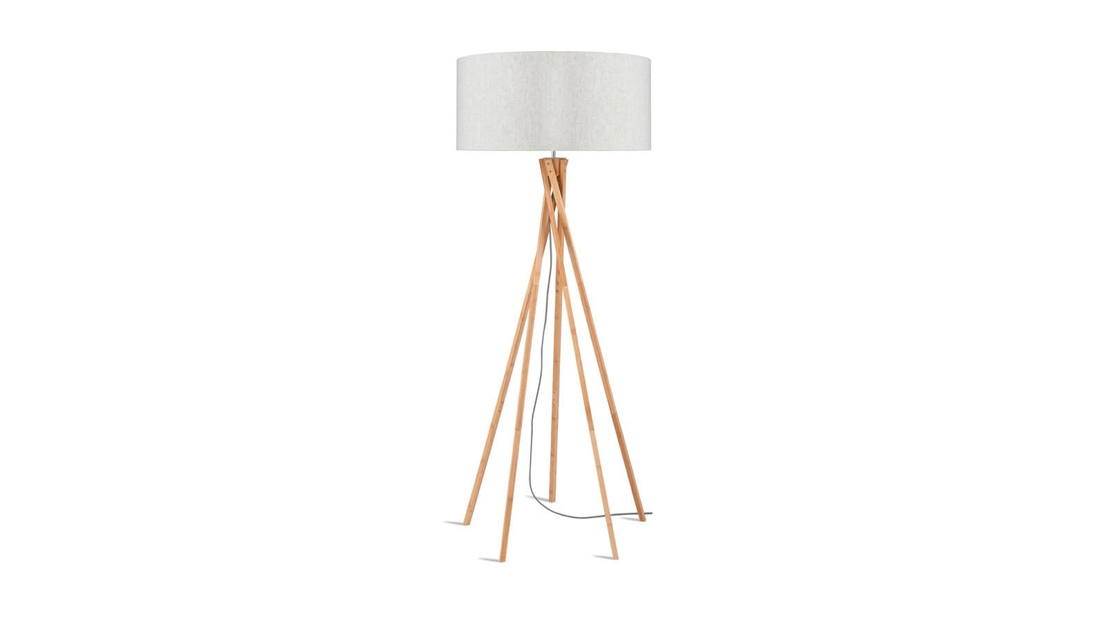Lampadaire en bambou et lin gris H160cm Lampadaire en bambou et lin gris H160cm
