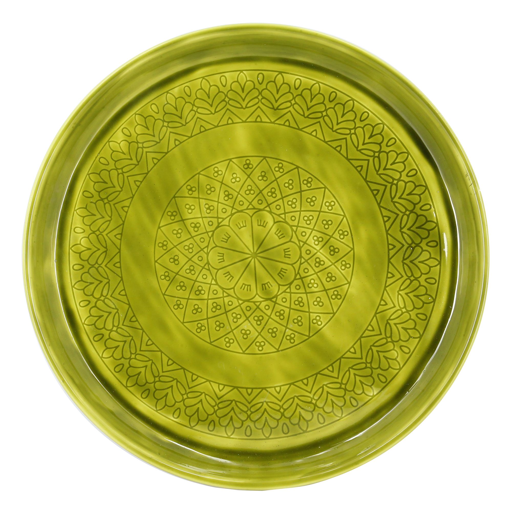 Plateau rond en métal émaillé vert olive D49 Plateau rond en métal émaillé vert olive D49