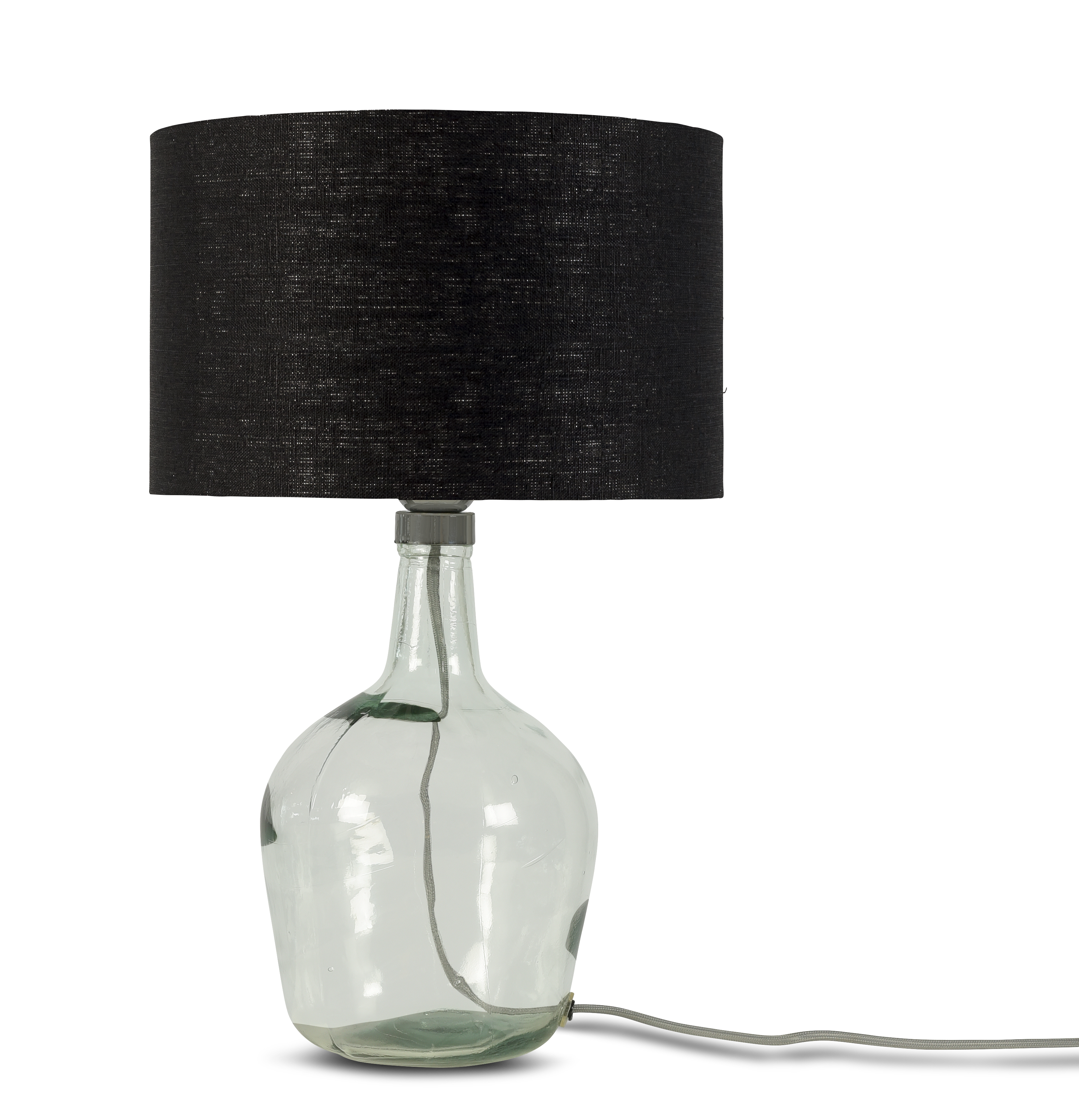 Lampe de table en verre recyclé et lin H34cm Lampe de table en verre recyclé et lin H34cm