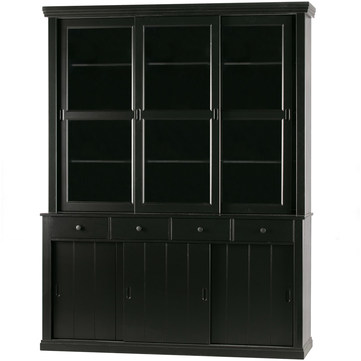 Vaisselier en pin 6 portes 4 tiroirs noir Vaisselier en pin 6 portes 4 tiroirs noir