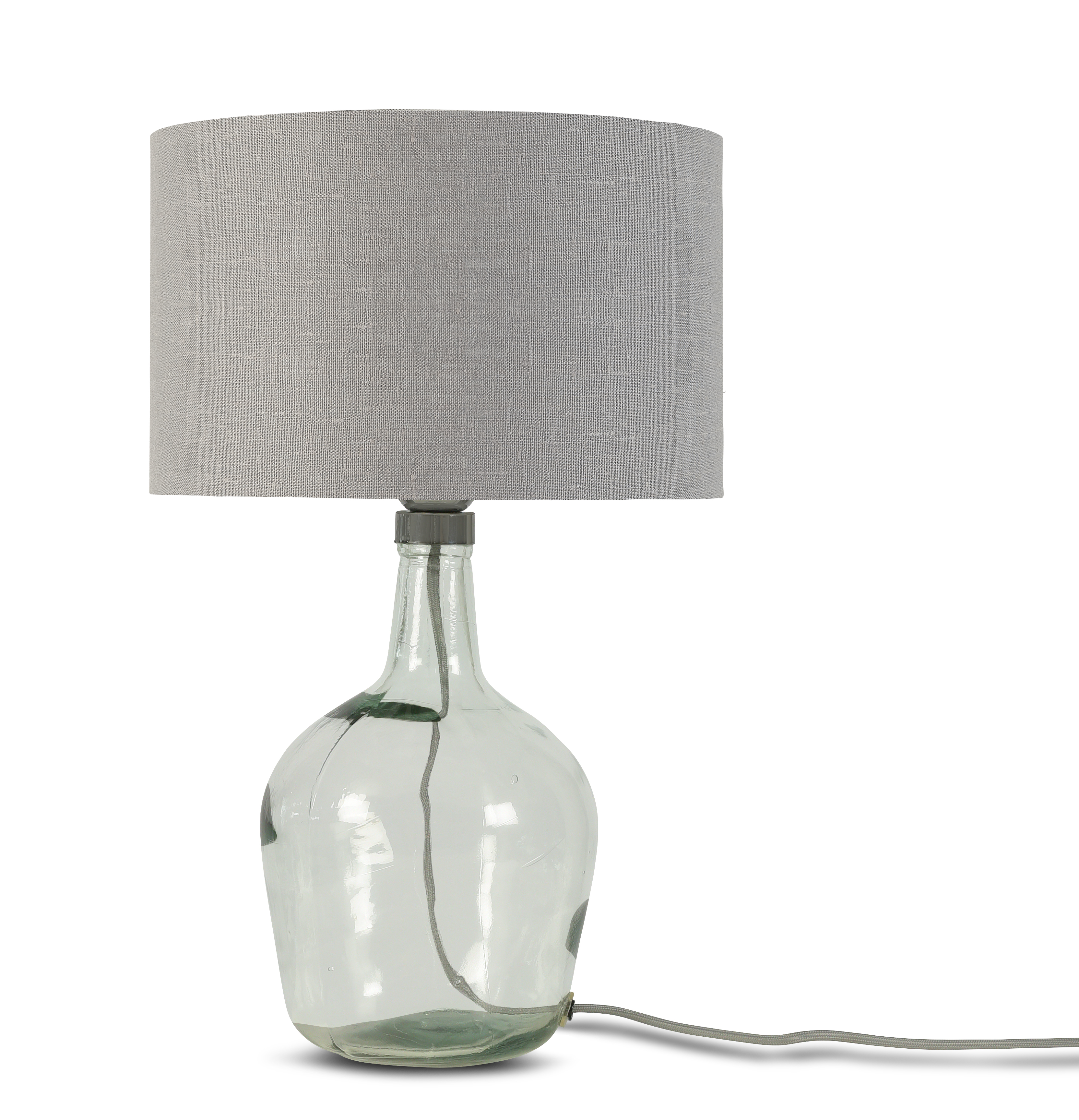 Lampe de table en verre recyclé et lin H34cm Lampe de table en verre recyclé et lin H34cm