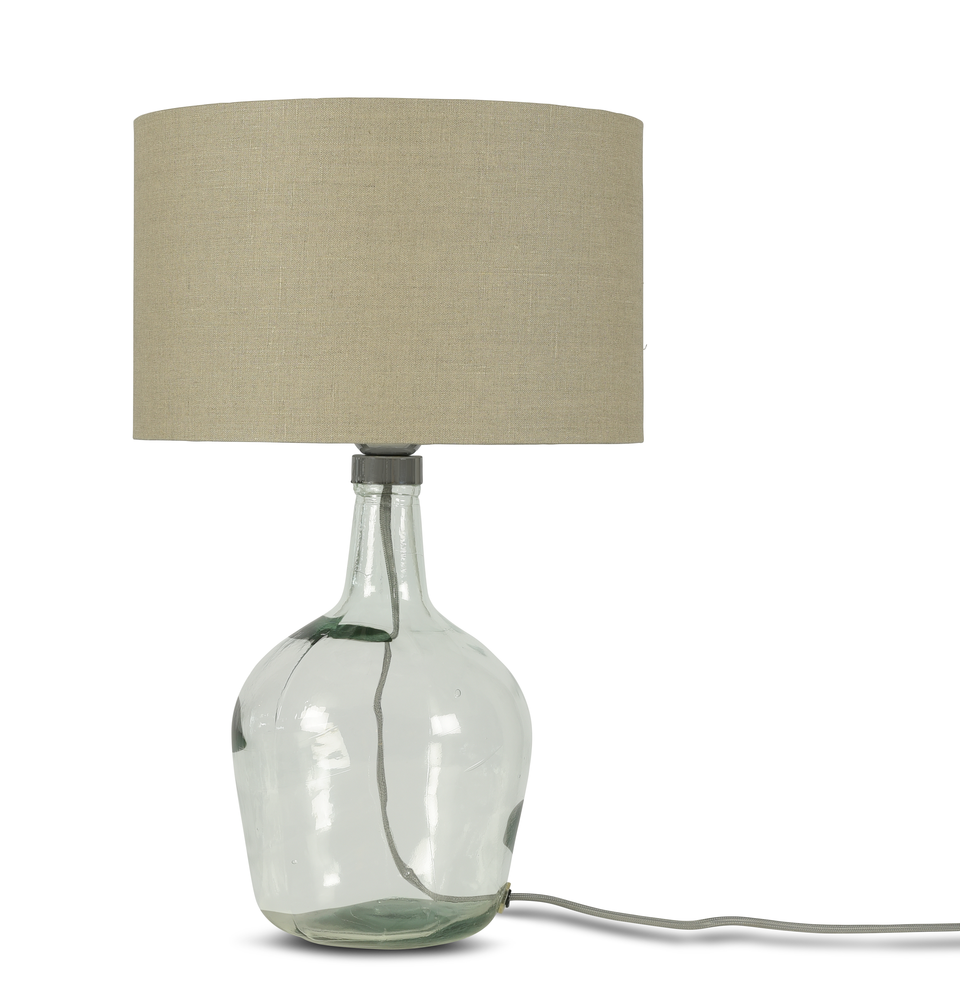 Lampe de table en verre recyclé et lin H34cm Lampe de table en verre recyclé et lin H34cm