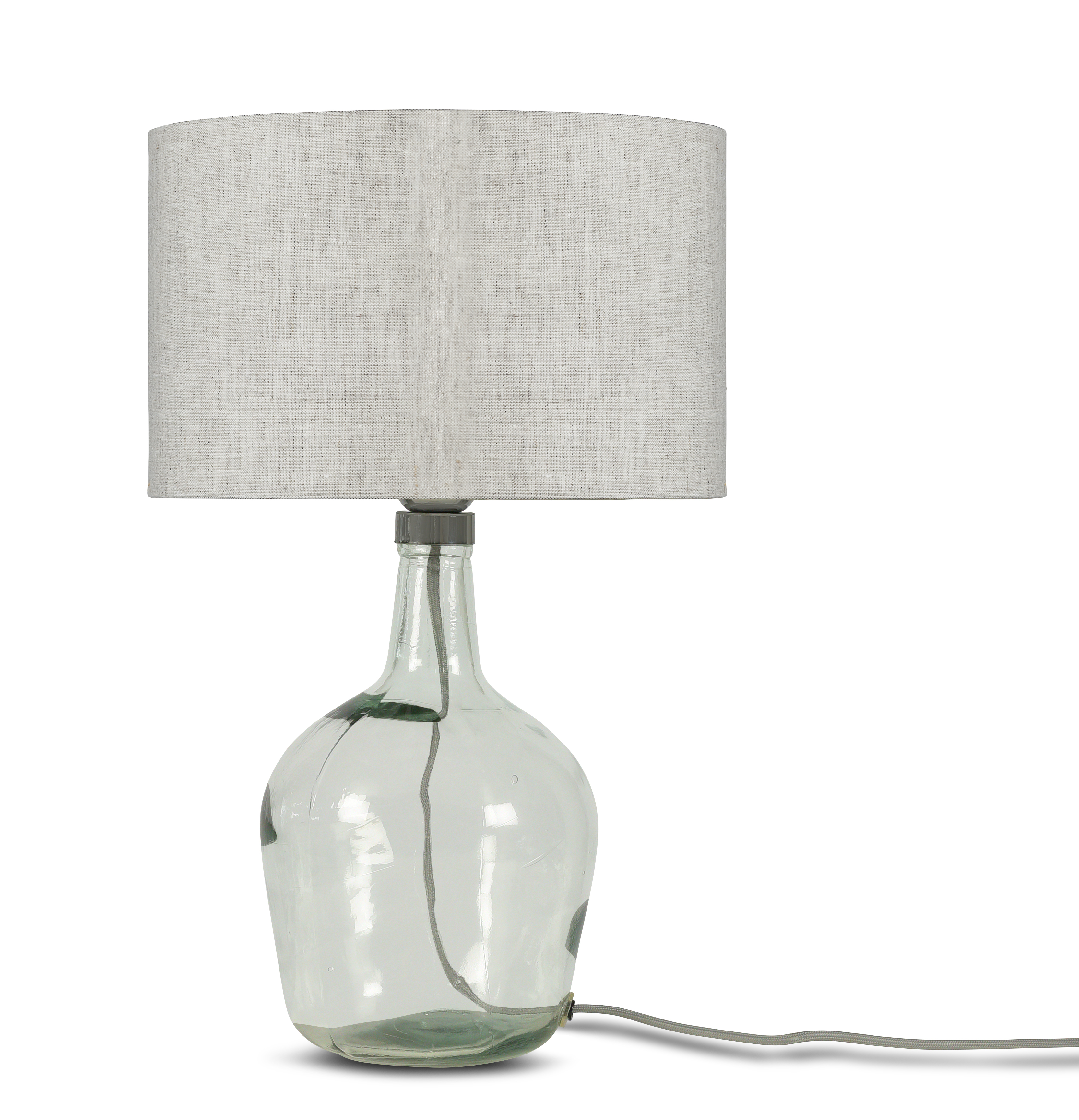 Lampe de table en verre recyclé et lin H34cm Lampe de table en verre recyclé et lin H34cm