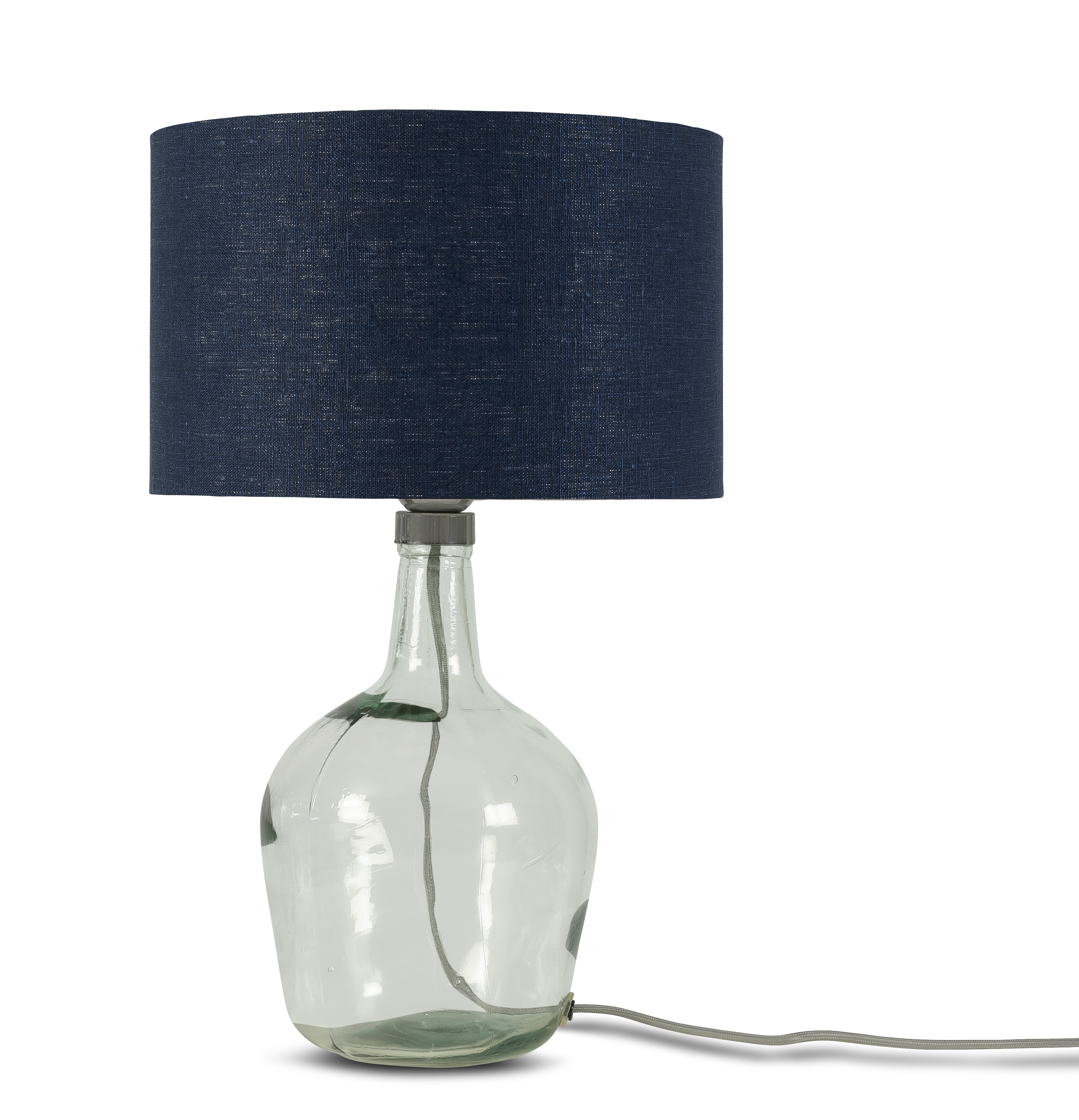 Lampe de table en verre recyclé et lin H34cm Lampe de table en verre recyclé et lin H34cm
