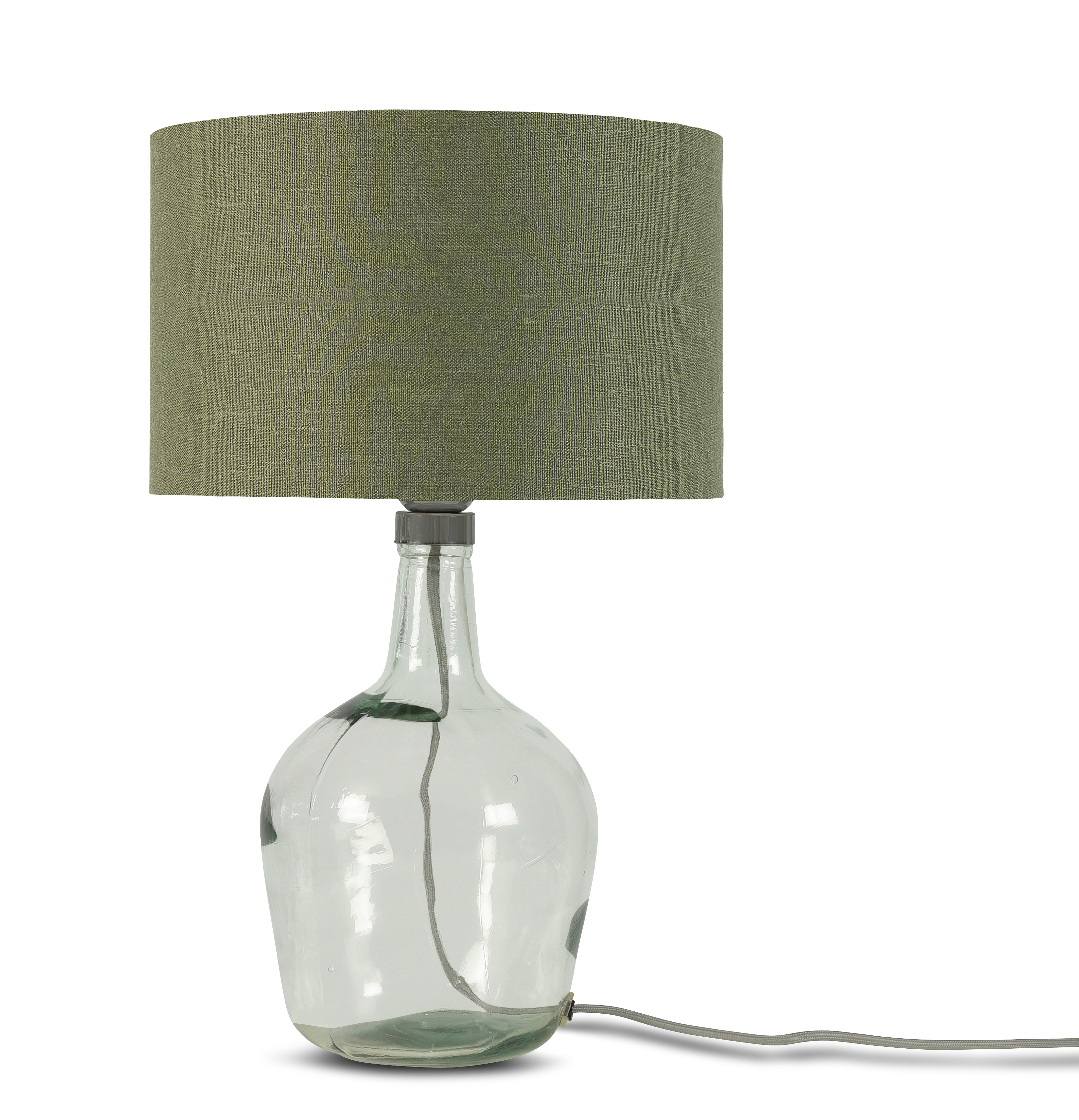 Lampe de table en verre recyclé et lin H34cm Lampe de table en verre recyclé et lin H34cm