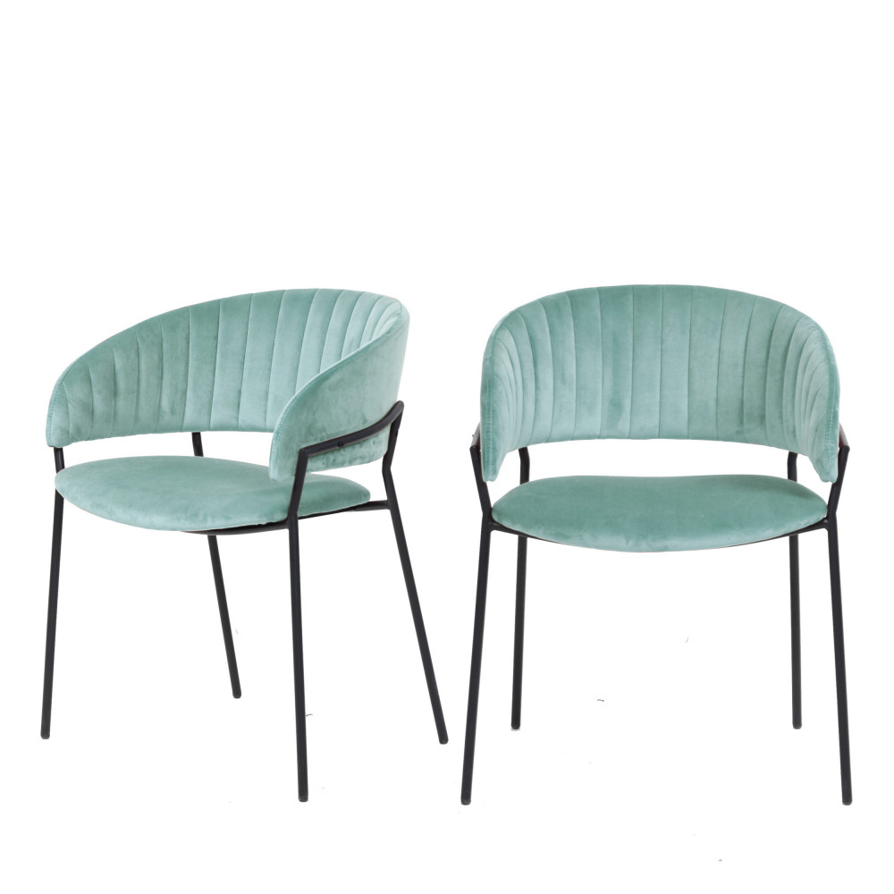 2 chaises en velours pieds noirs vert d'eau 2 chaises en velours pieds noirs vert d'eau