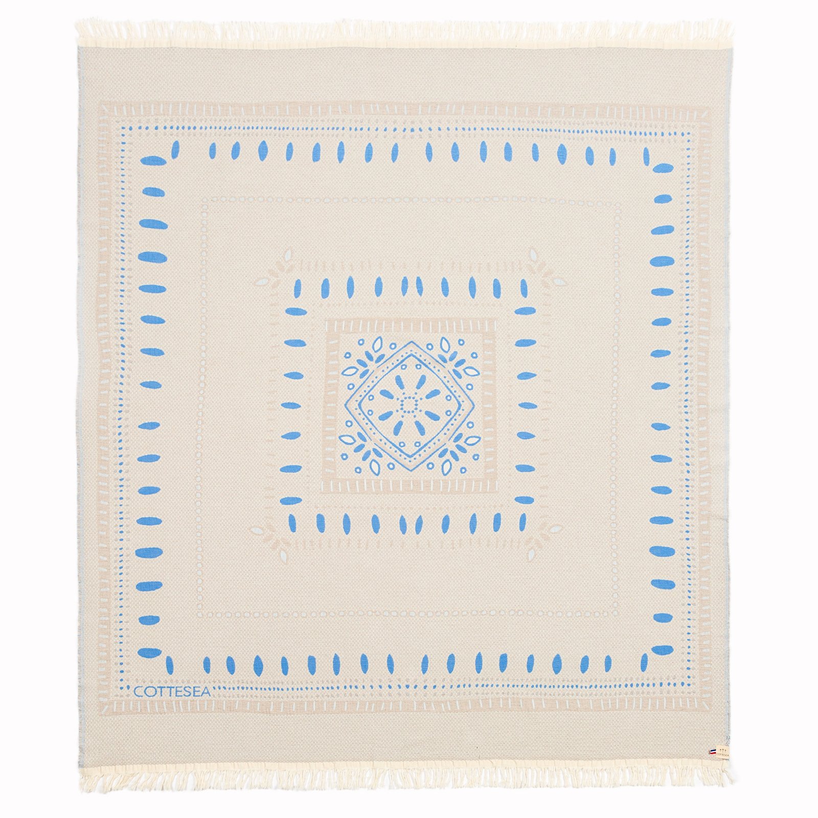 Drap de plage en coton biologique bleu et beige 140 x 170 Drap de plage en coton biologique bleu et beige 140 x 170
