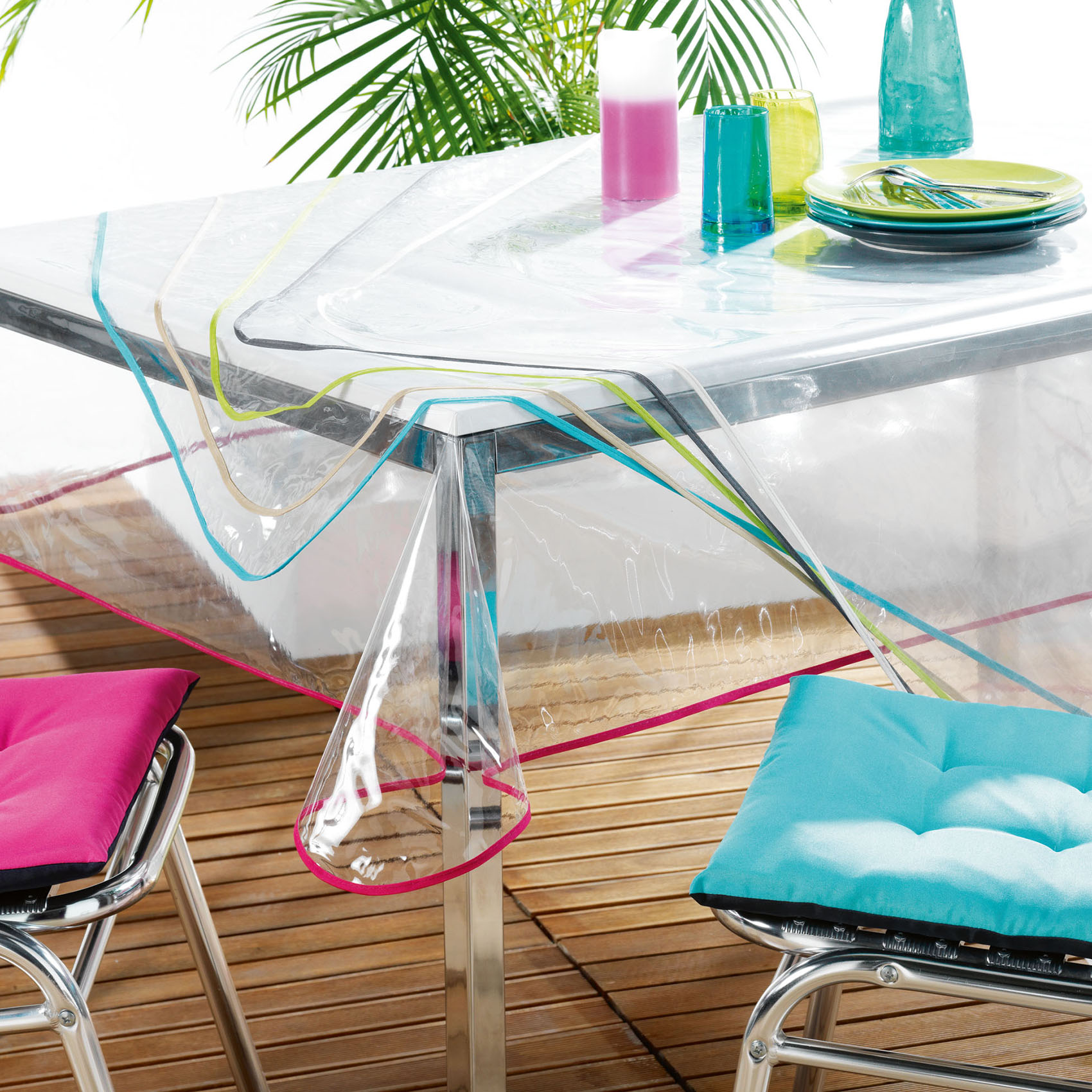 Nappe rectangulaire finition biais coloré polyester blanc 240x140 Nappe rectangulaire finition biais coloré polyester blanc 240x140