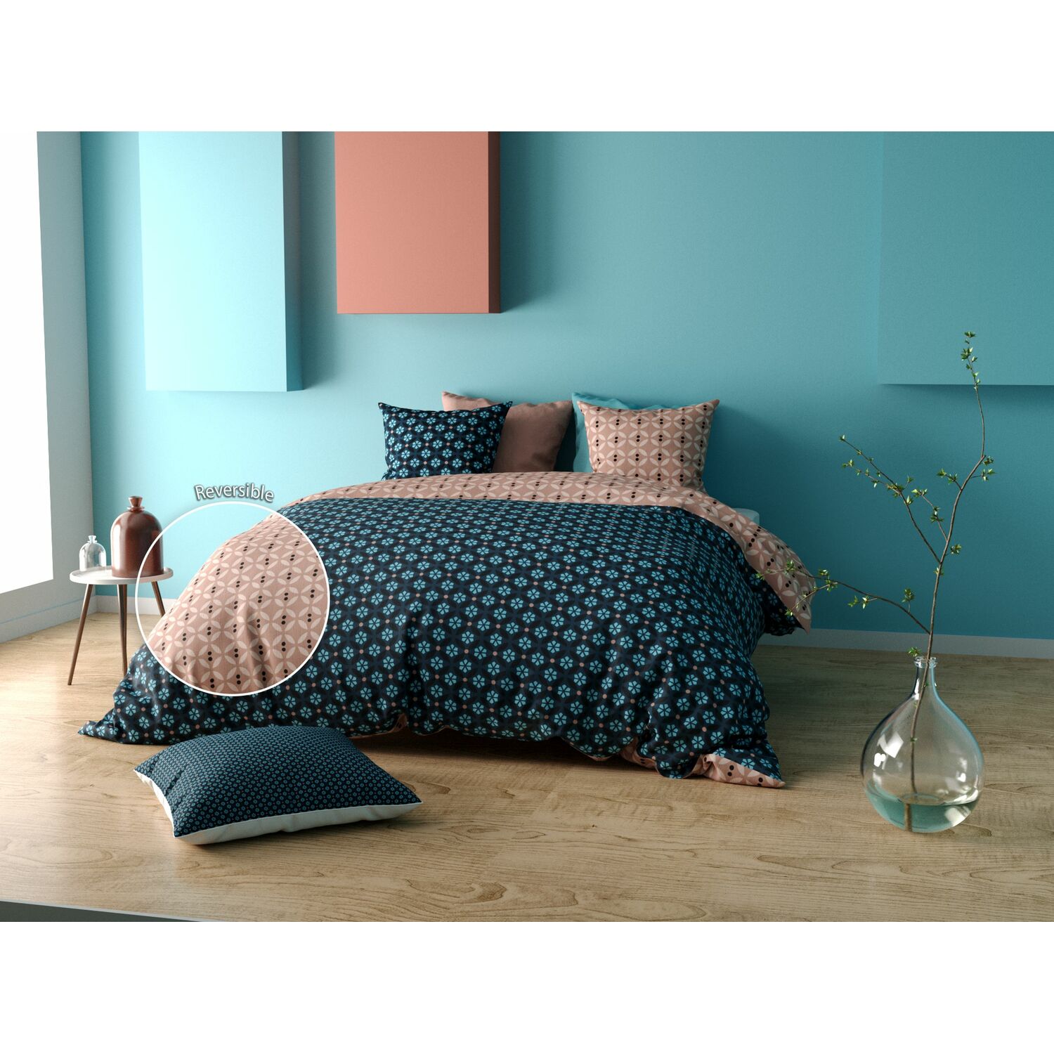 Parure de housse de couette coton rose 220x240 cm