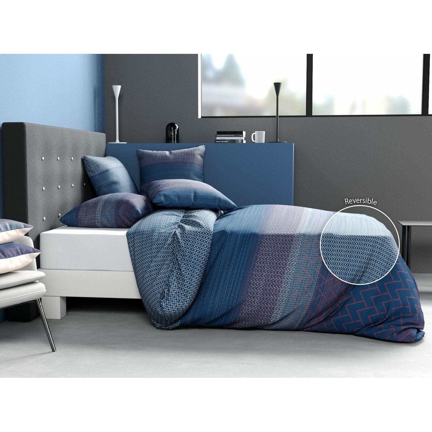 Parure de housse de couette rabat 40 cm coton bleu 220x240 cm Parure de housse de couette rabat 40 cm coton bleu 220x240 cm