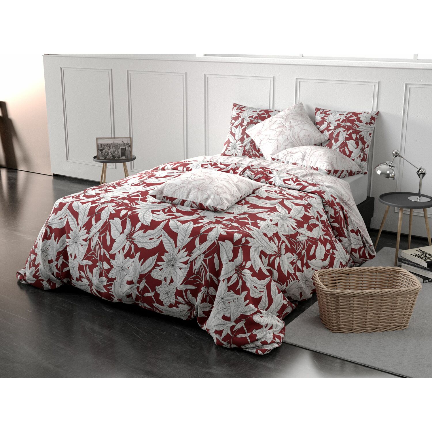 Parure de housse de couette rabat 40 cm coton rouge 220x240 cm Parure de housse de couette rabat 40 cm coton rouge 220x240 cm