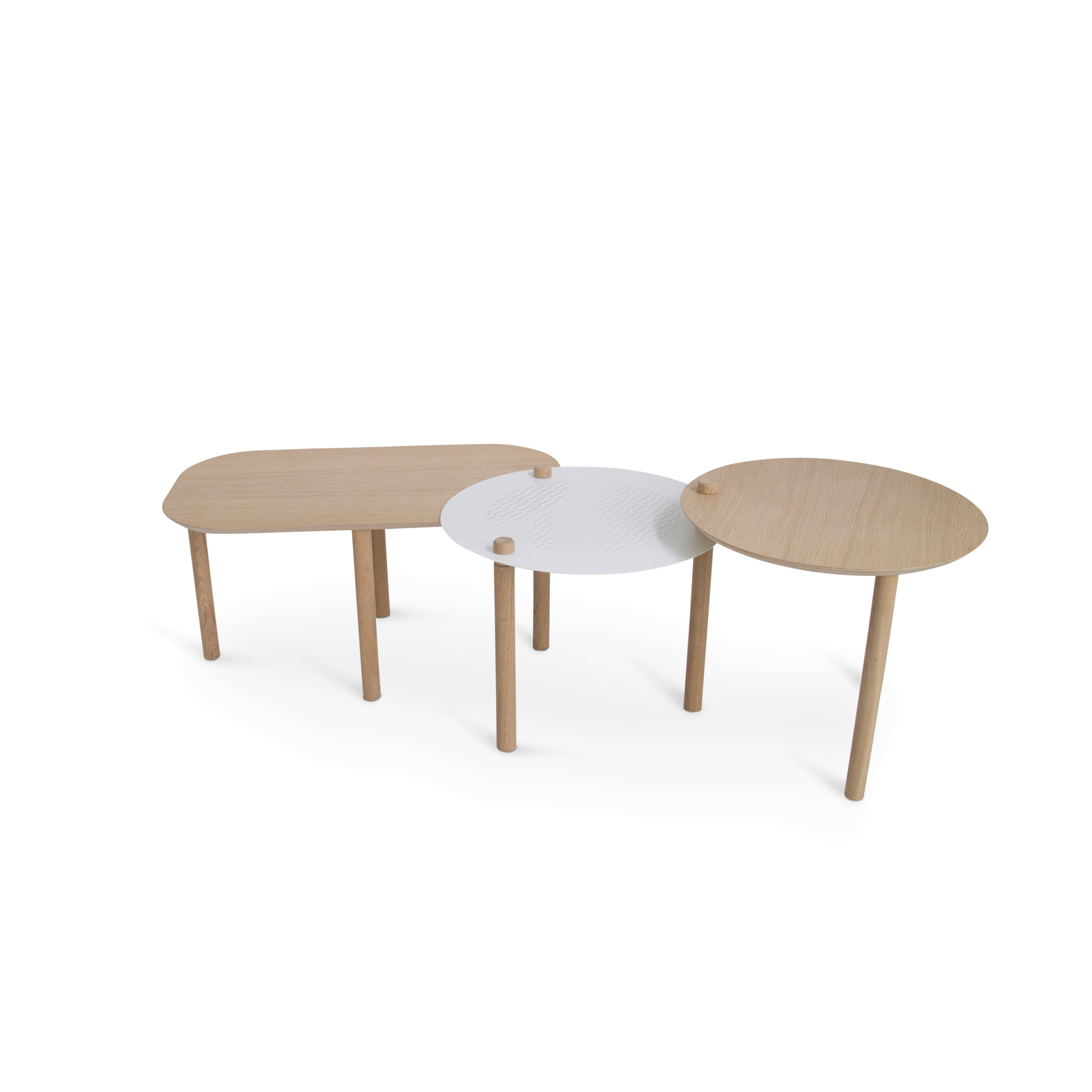 Table basse chêne et métal blanc