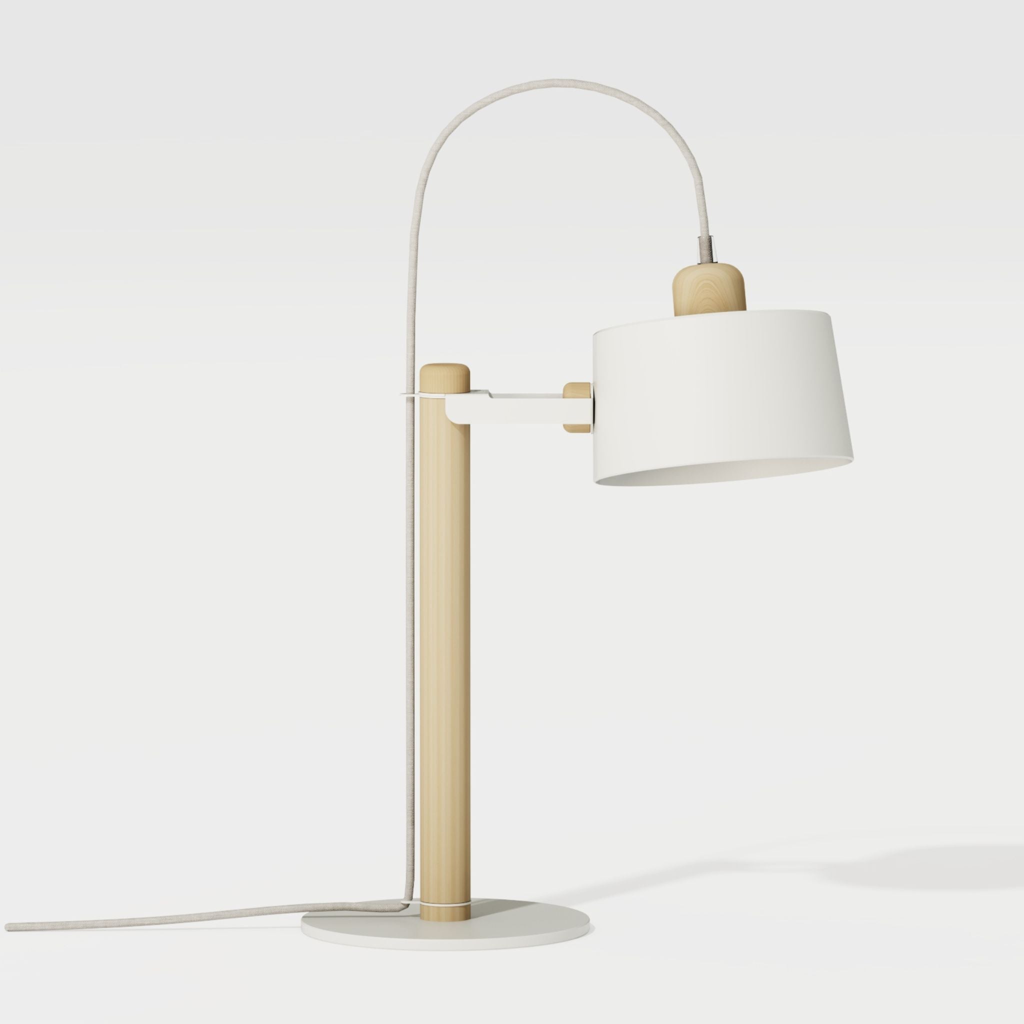 Lampe à poser en chêne et métal blanc Lampe à poser en chêne et métal blanc