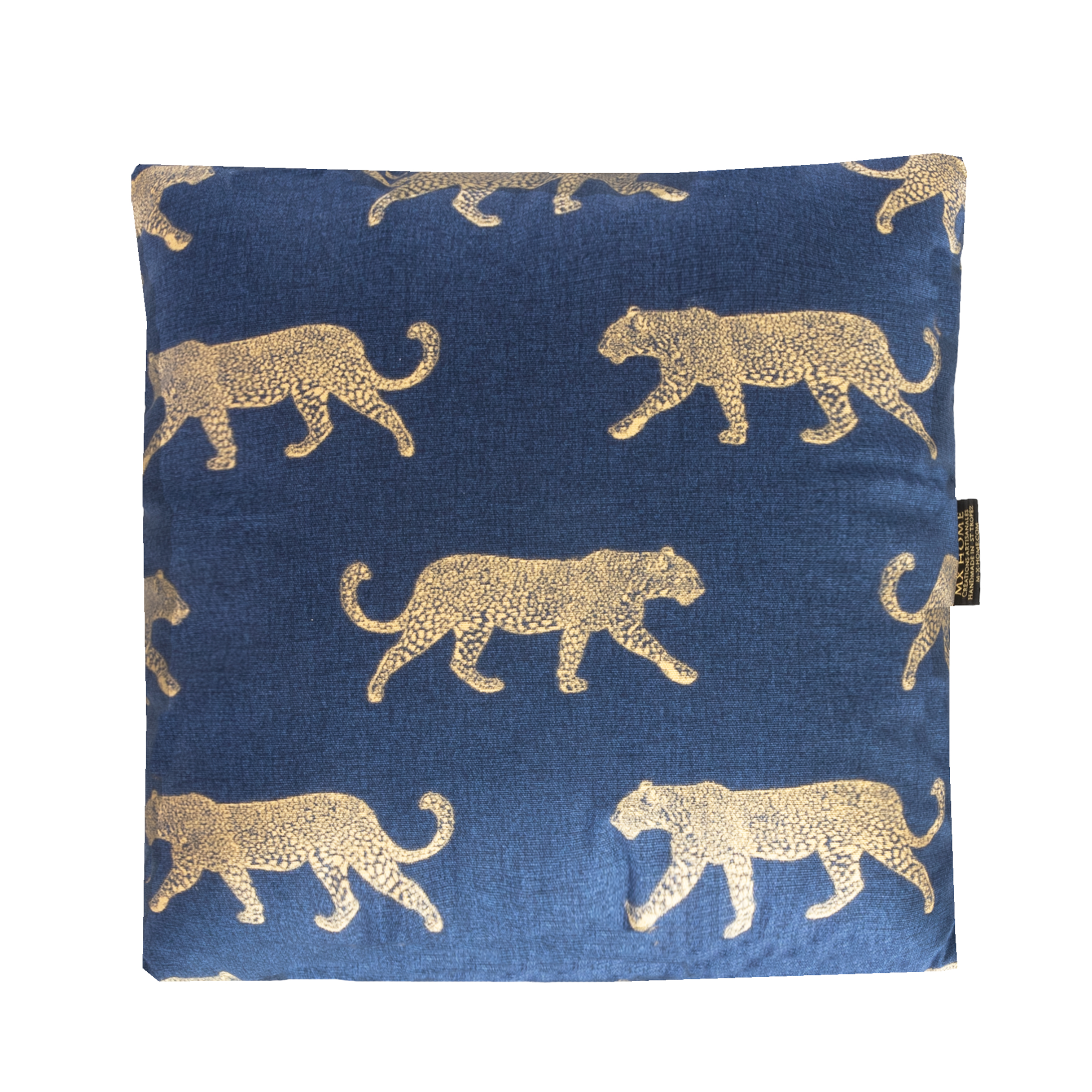 Coussin en coton bleu cyan motif tigre or Coussin en coton bleu cyan motif tigre or