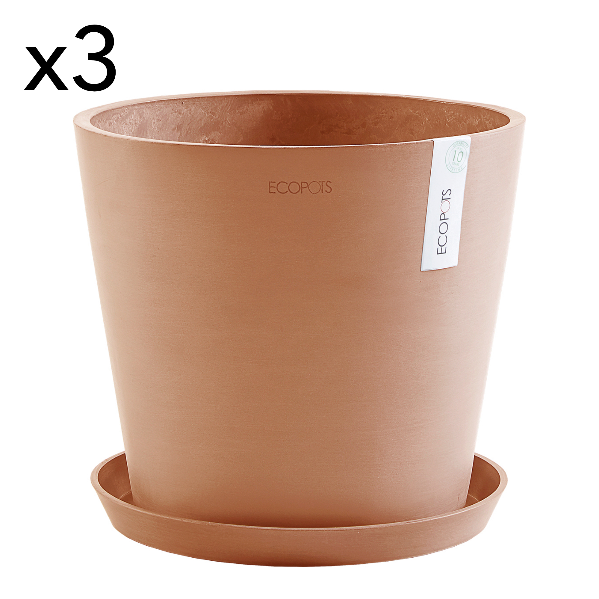 Lot de 3 pots de fleurs avec soucoupe terracotta D30 (photo) Lot de 3 pots de fleurs avec soucoupe terracotta D30