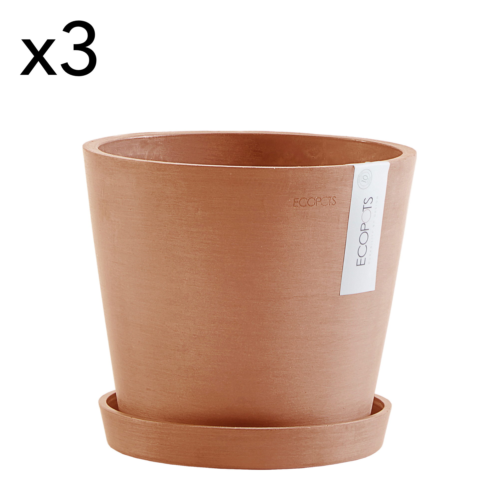 Lot de 3 pots de fleurs avec soucoupe terracotta D20 (photo) Lot de 3 pots de fleurs avec soucoupe terracotta D20