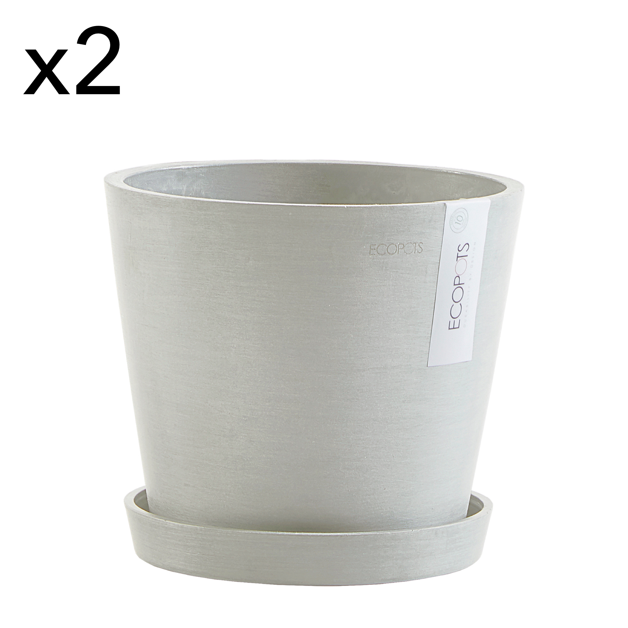 Lot de 2 pots de fleurs avec soucoupe blanc gris D20